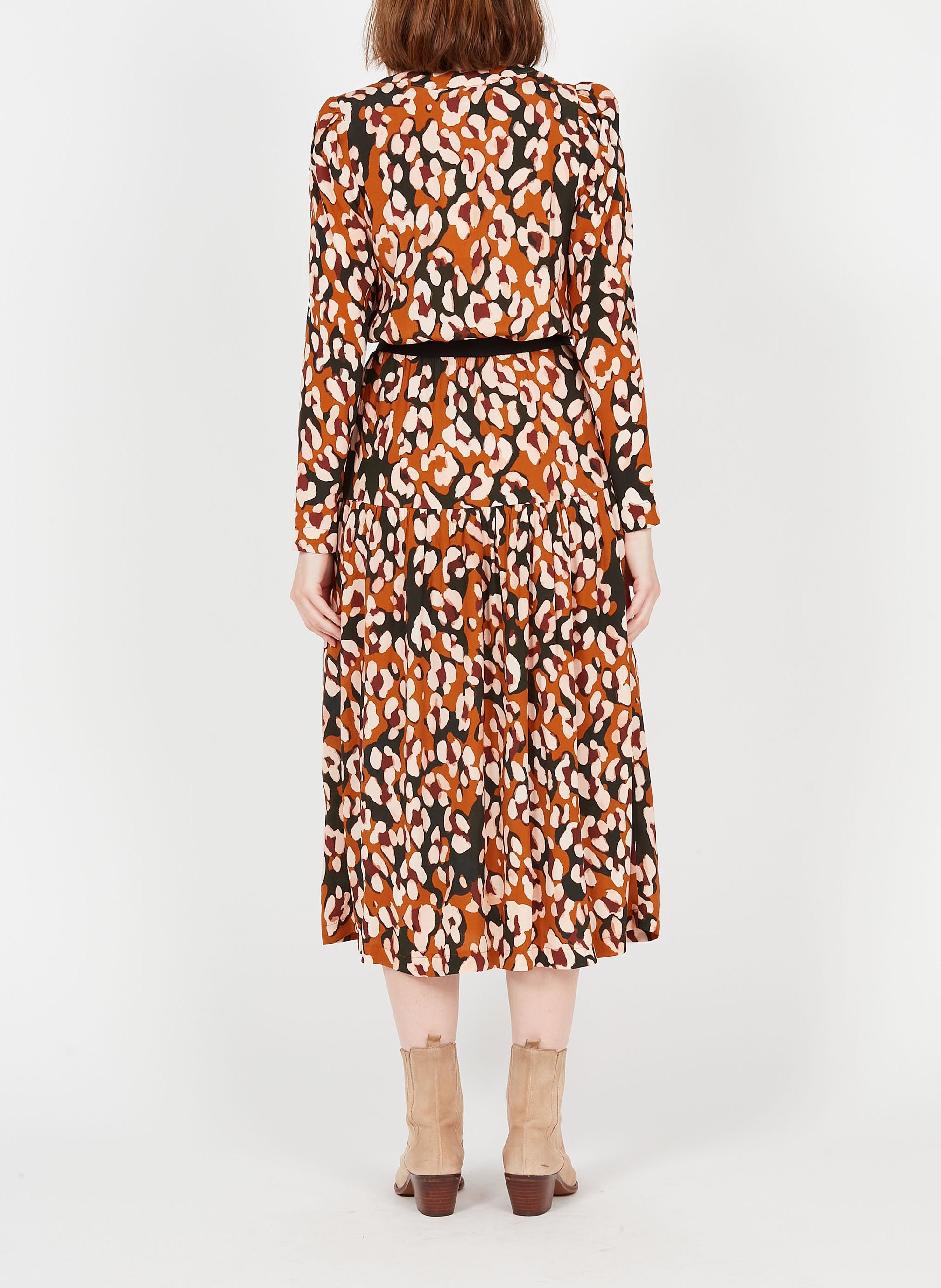 Printed V-neck midi dress LA PETITE FRANCAISE Brown