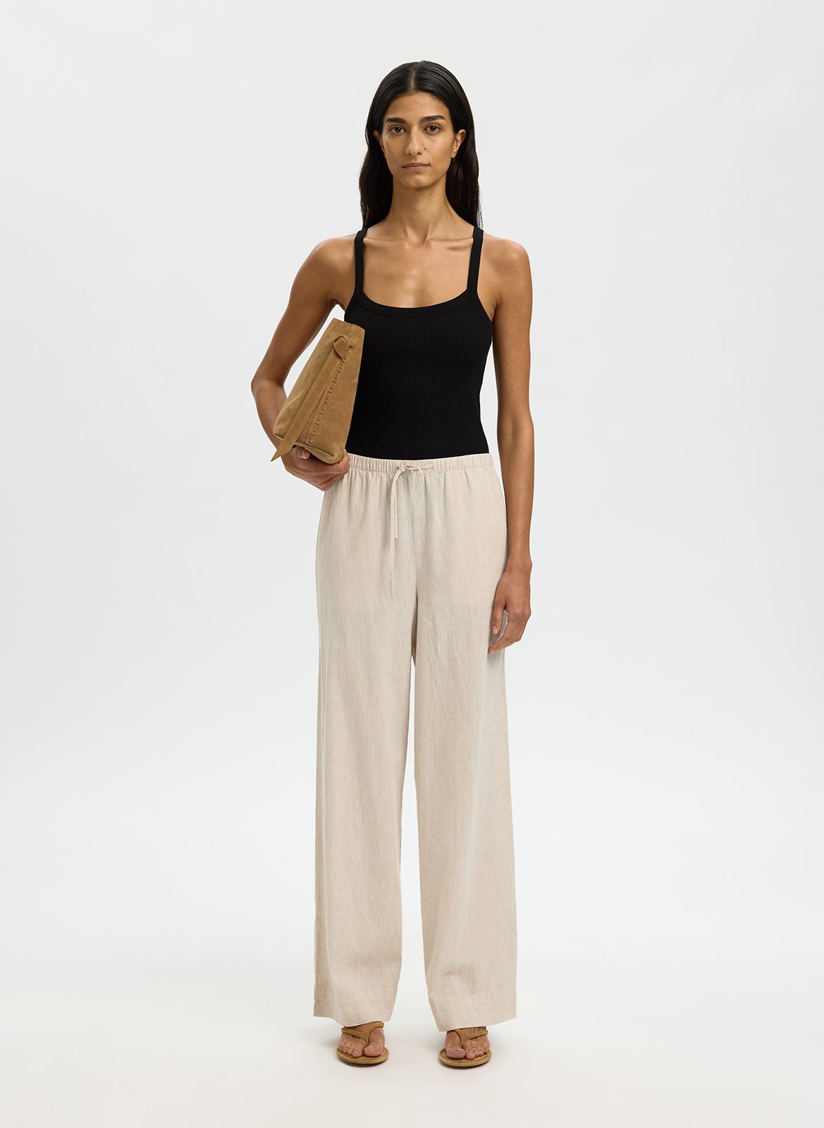 Round neck organic cotton blend straight tank top SELECTED Black