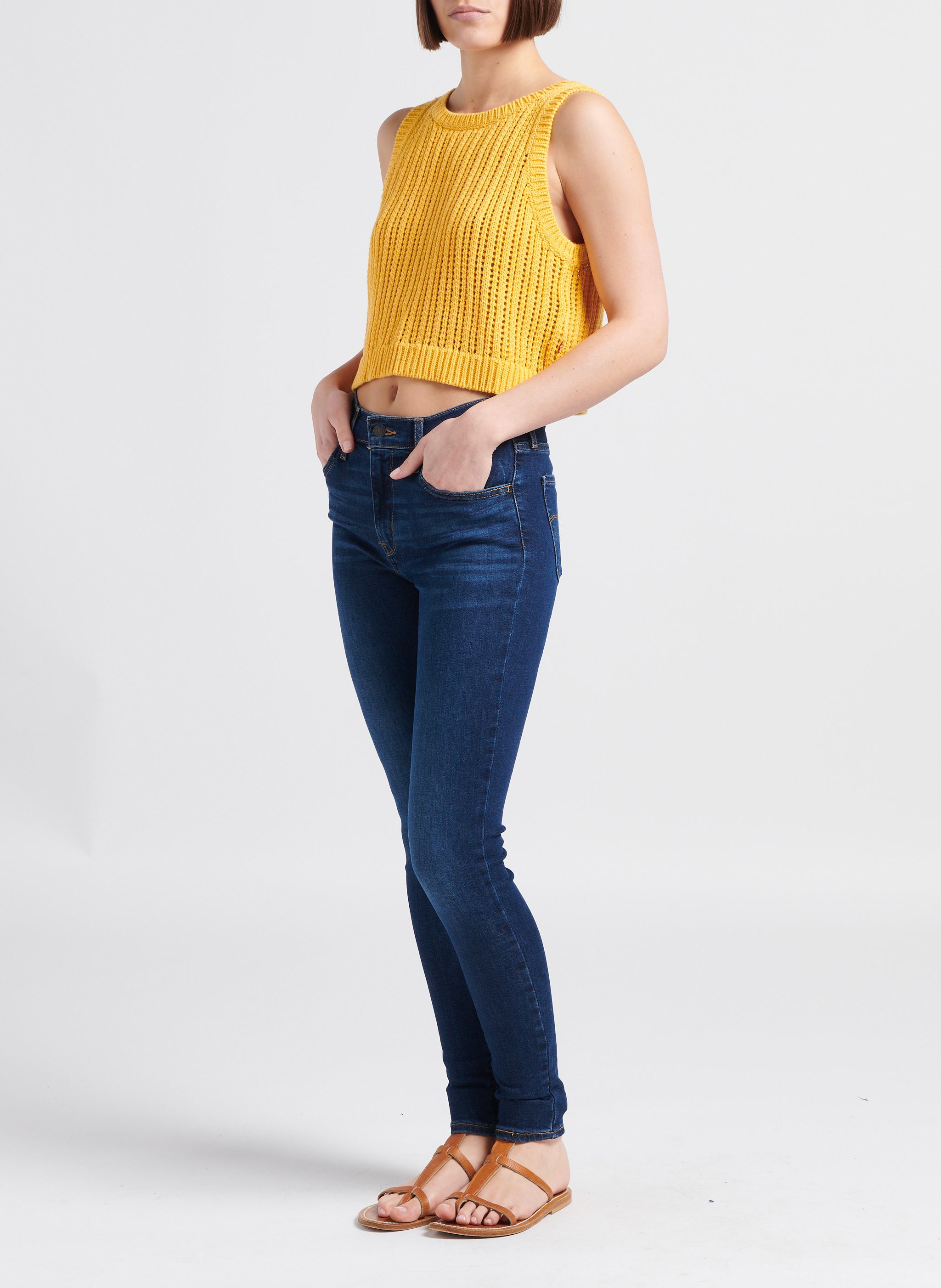 Crop top col rond en maille ajourée LEVI'S Jaune