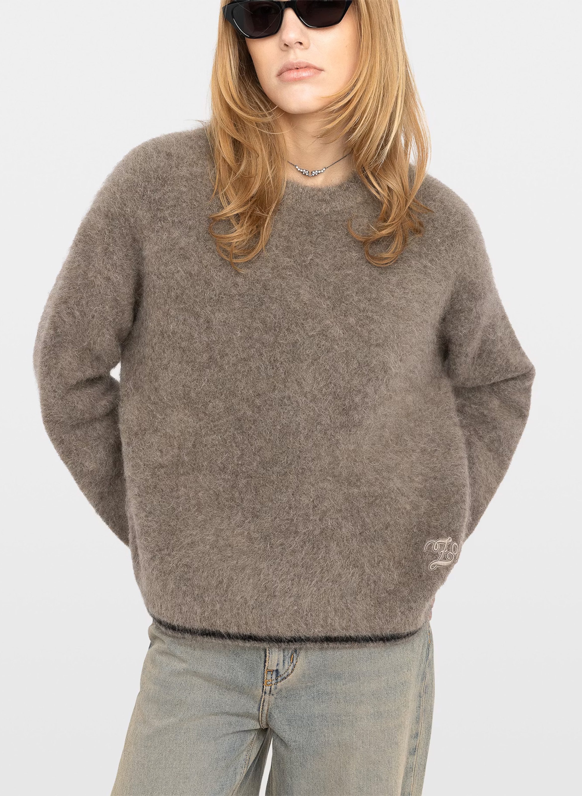 Pull droit col rond en mohair mélangé ZADIG&VOLTAIRE Beige