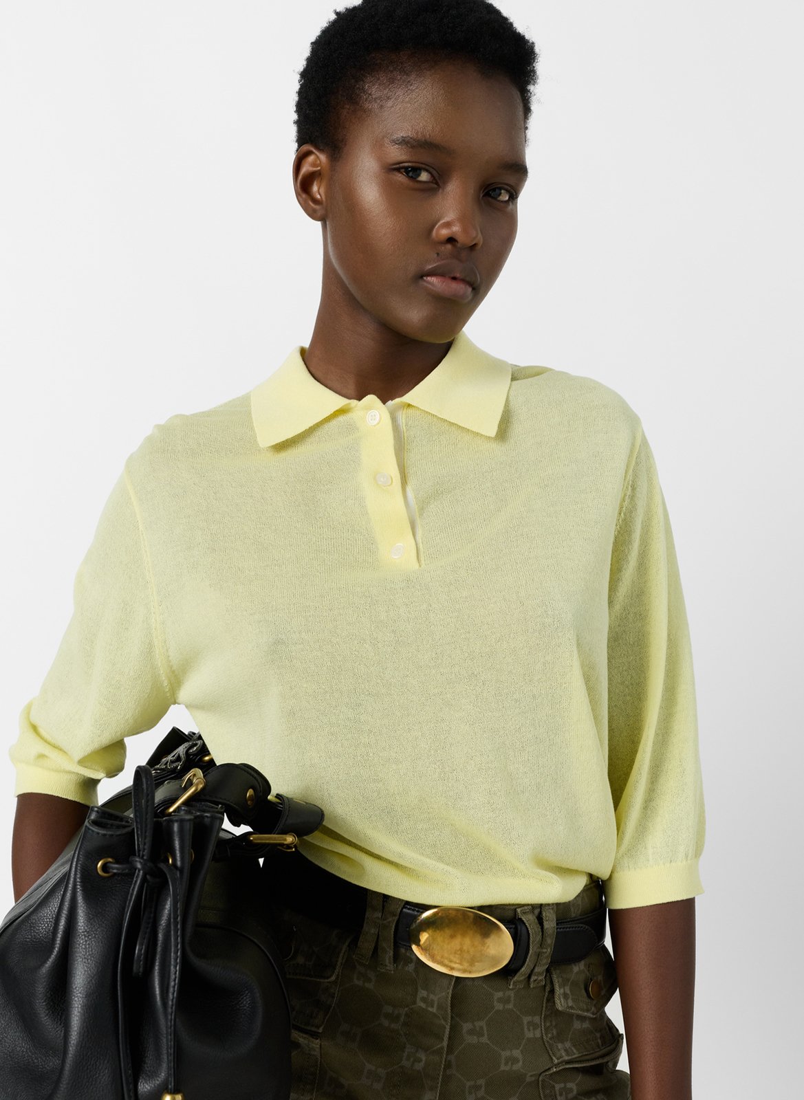 Short-sleeved straight knit polo in plain color GERARD DAREL Yellow