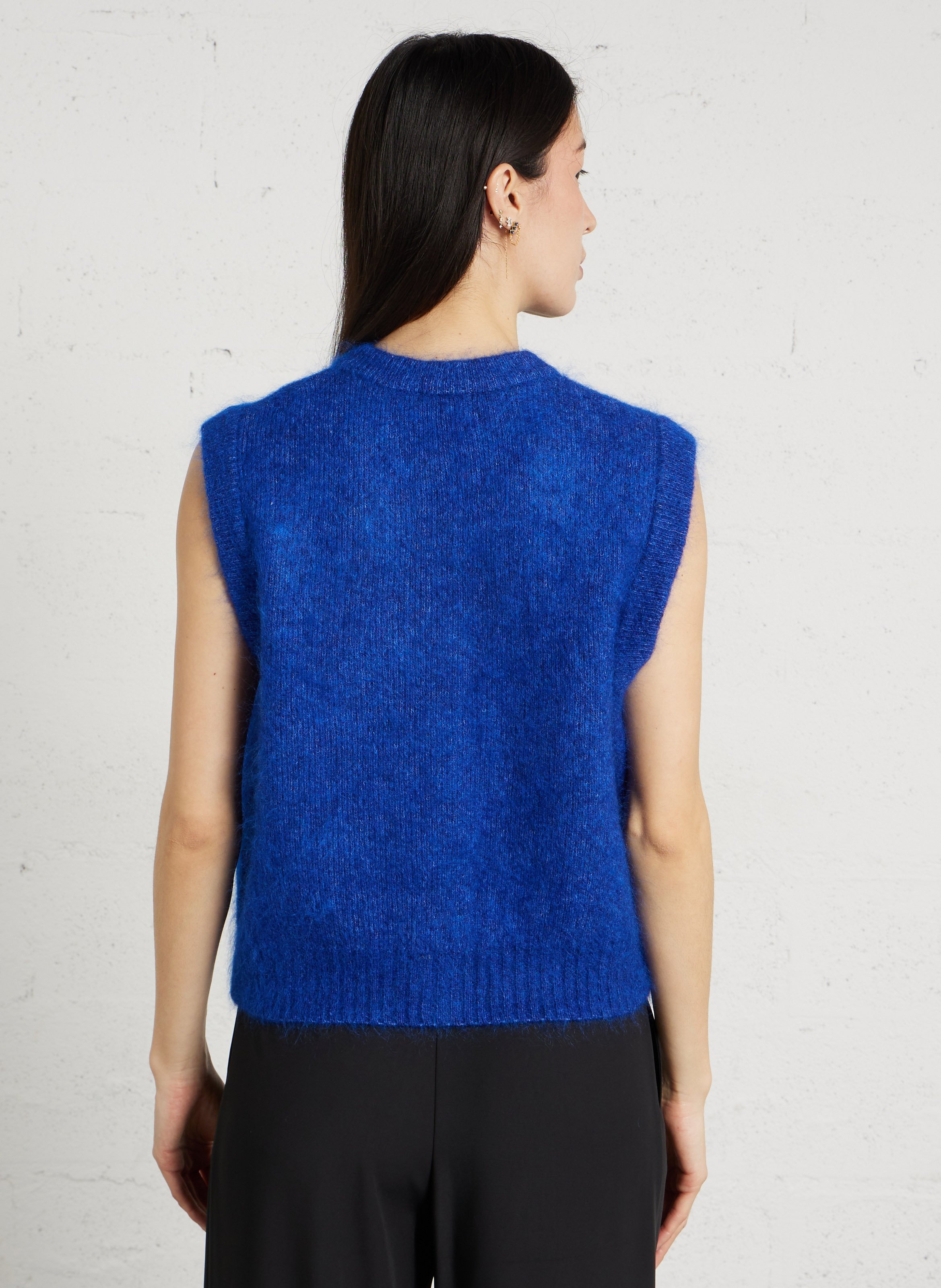 Gilet sans manches ample col rond en mohair mélangé MAISON 123 Bleu