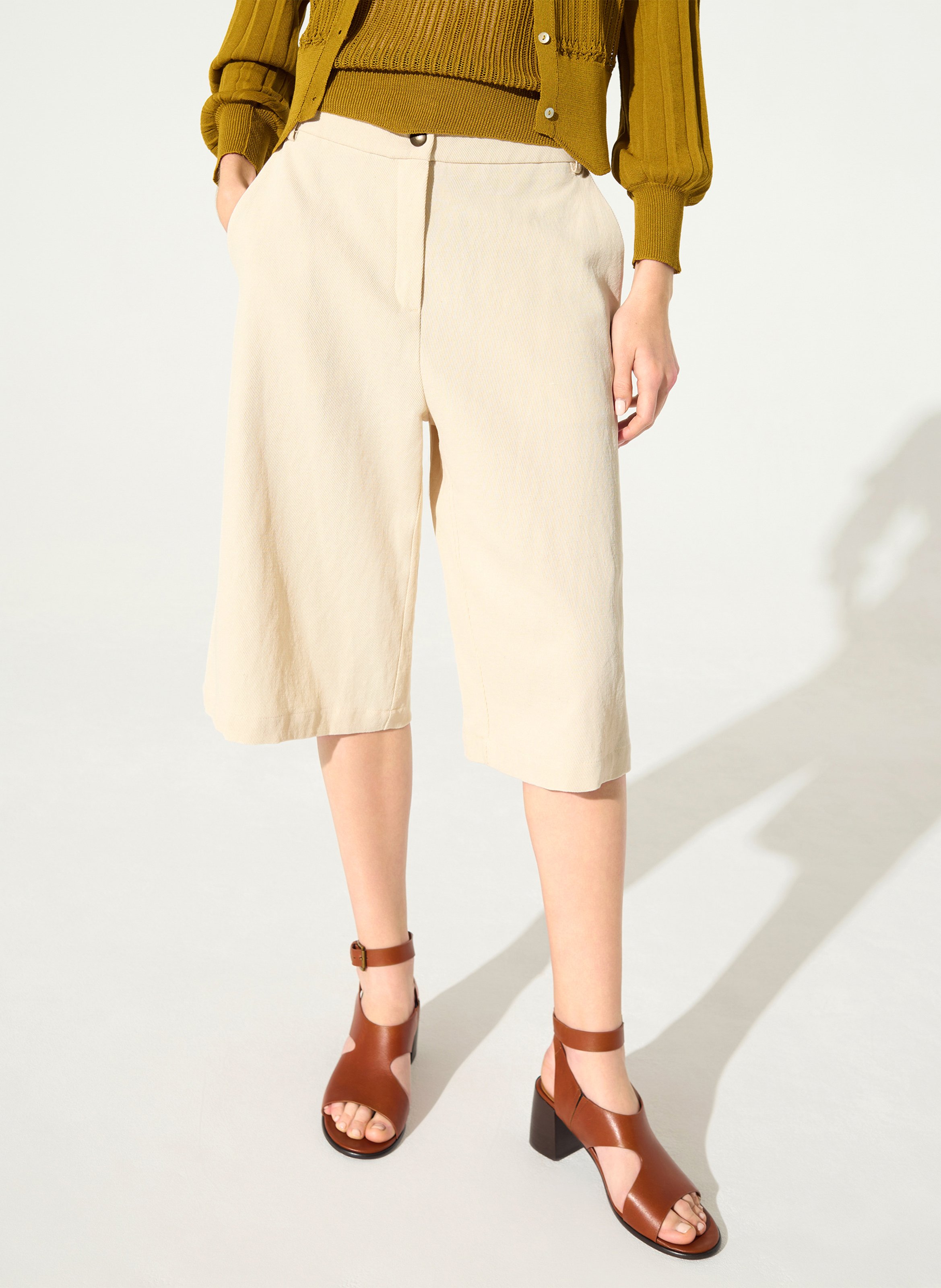 Straight-leg cotton-blend Bermuda shorts COTELAC White