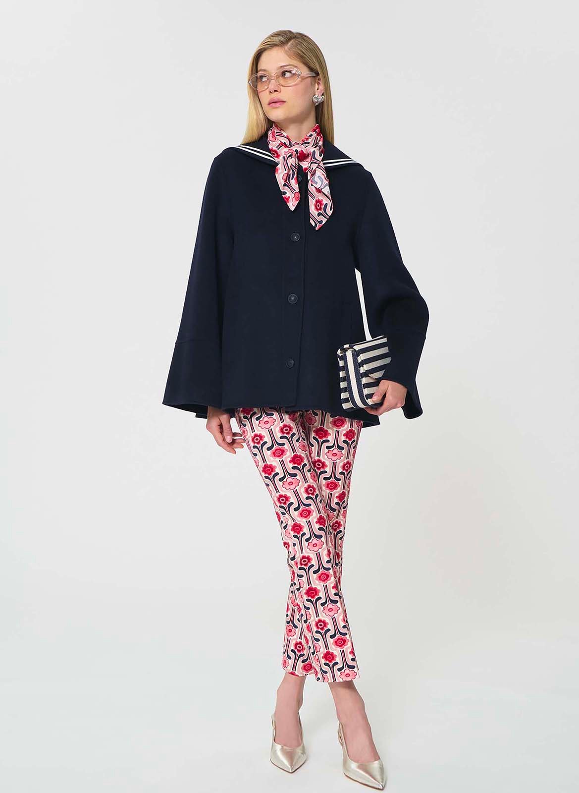 Manteau court cape ample en laine mélangée TARA JARMON Bleu