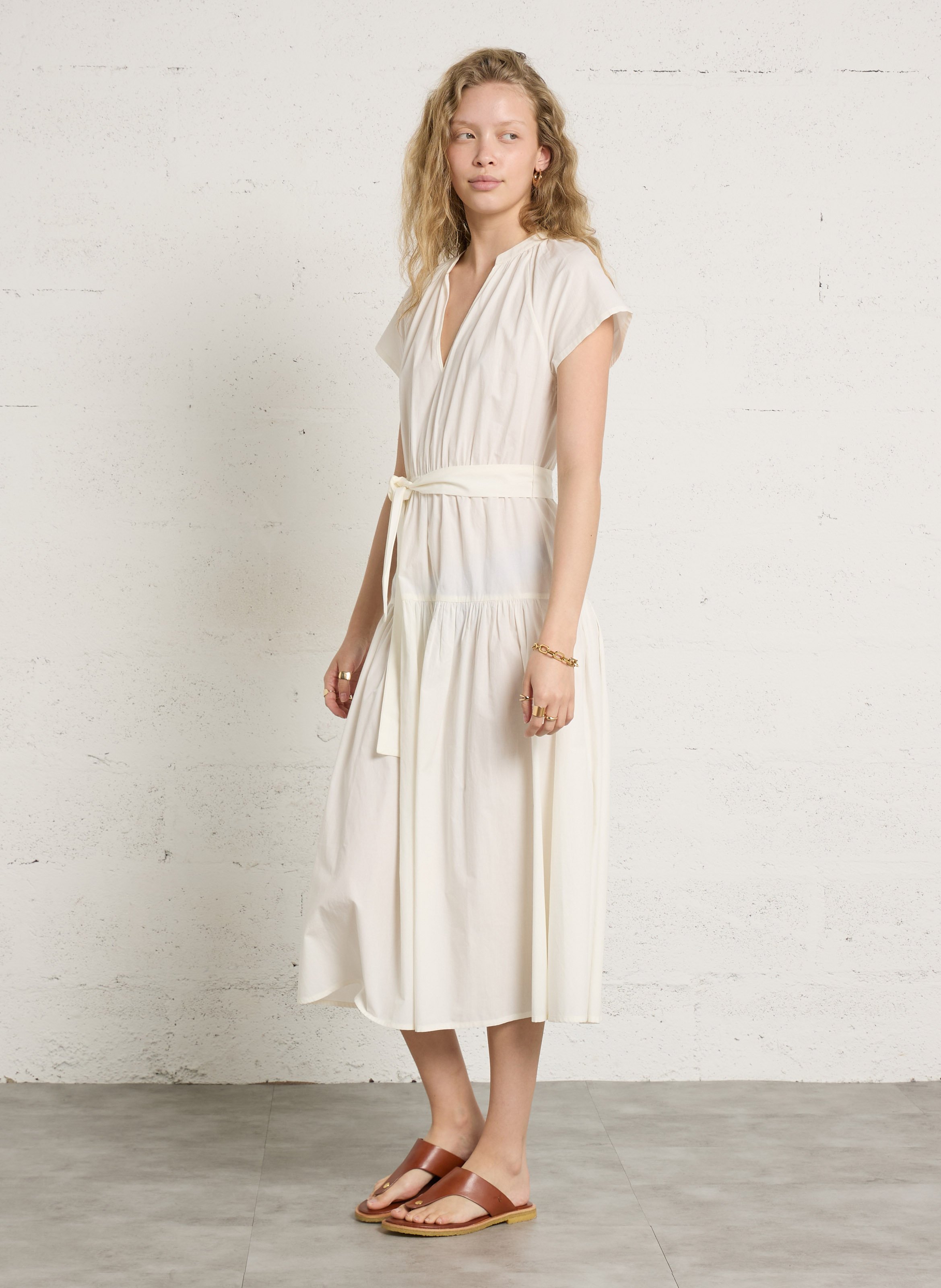 Halflange, ruimvallende, katoenen jurk PETITE MENDIGOTE Beige