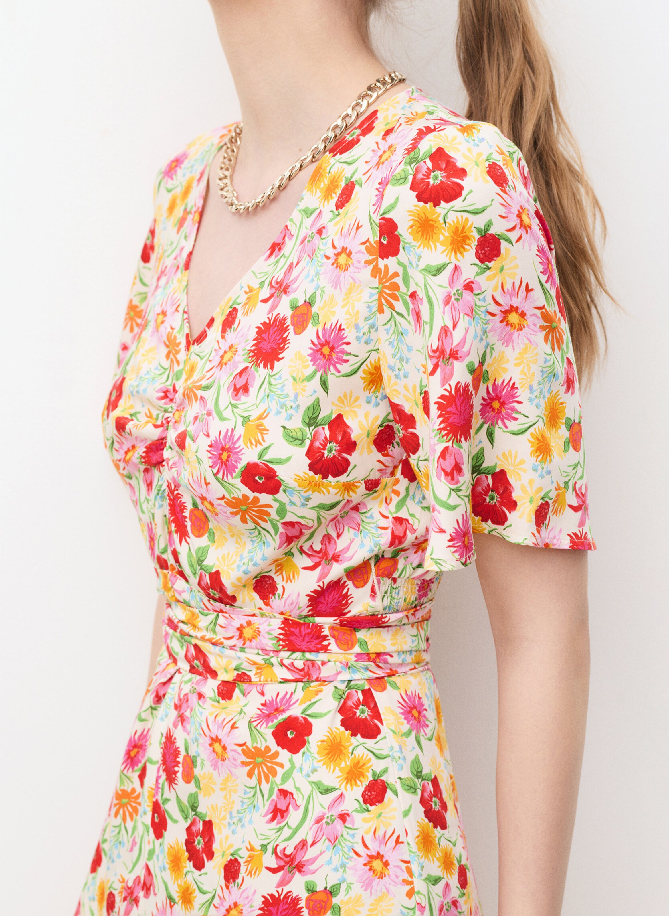 Robe midi col V imprimée CAROLL Multicolore