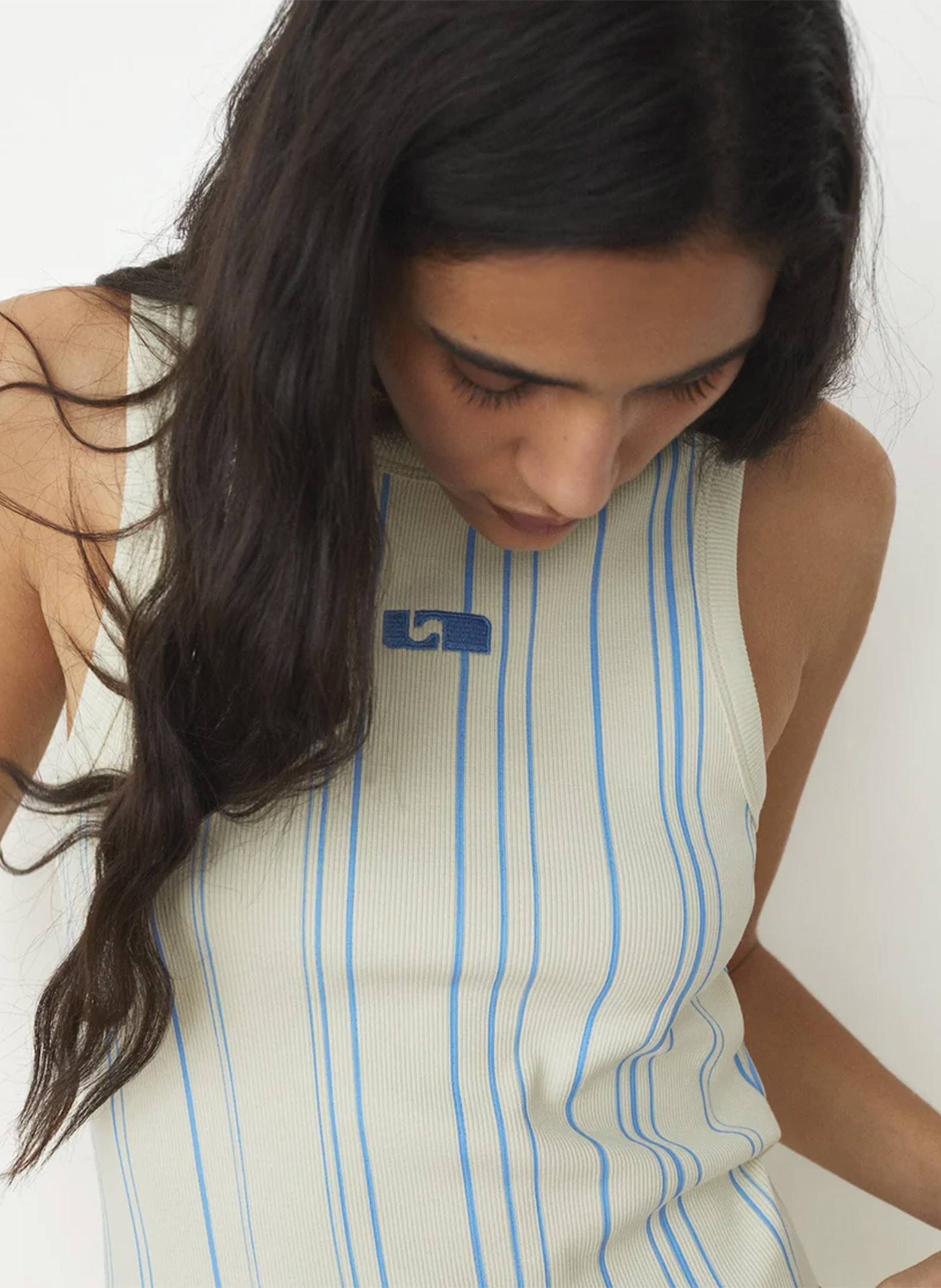 Fitted round neck striped tank top LAAGAM Blue
