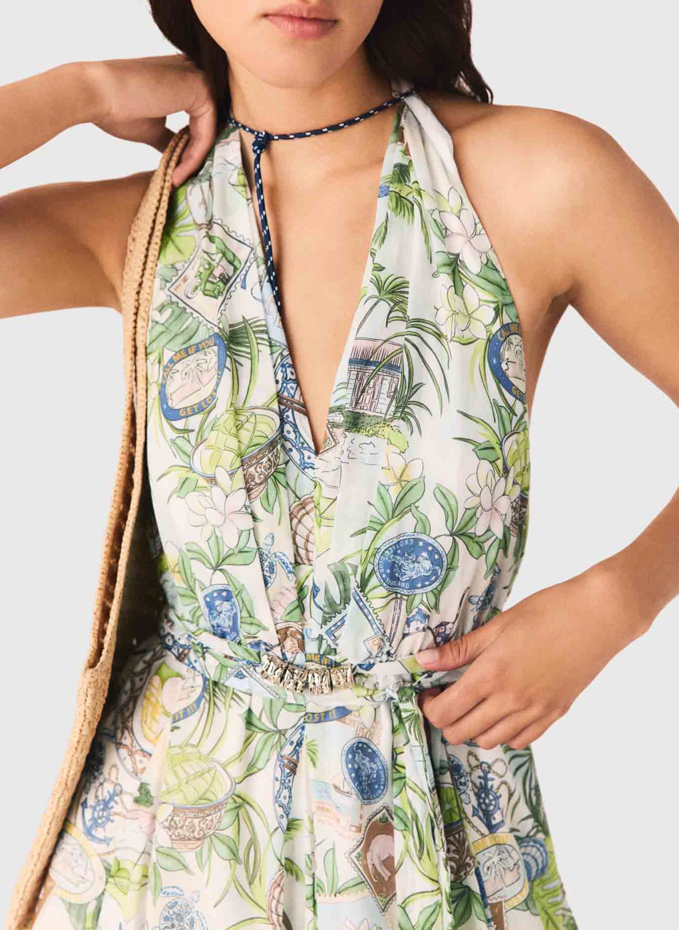 Robe courte en coton imprimé MAJE Veelkleurig