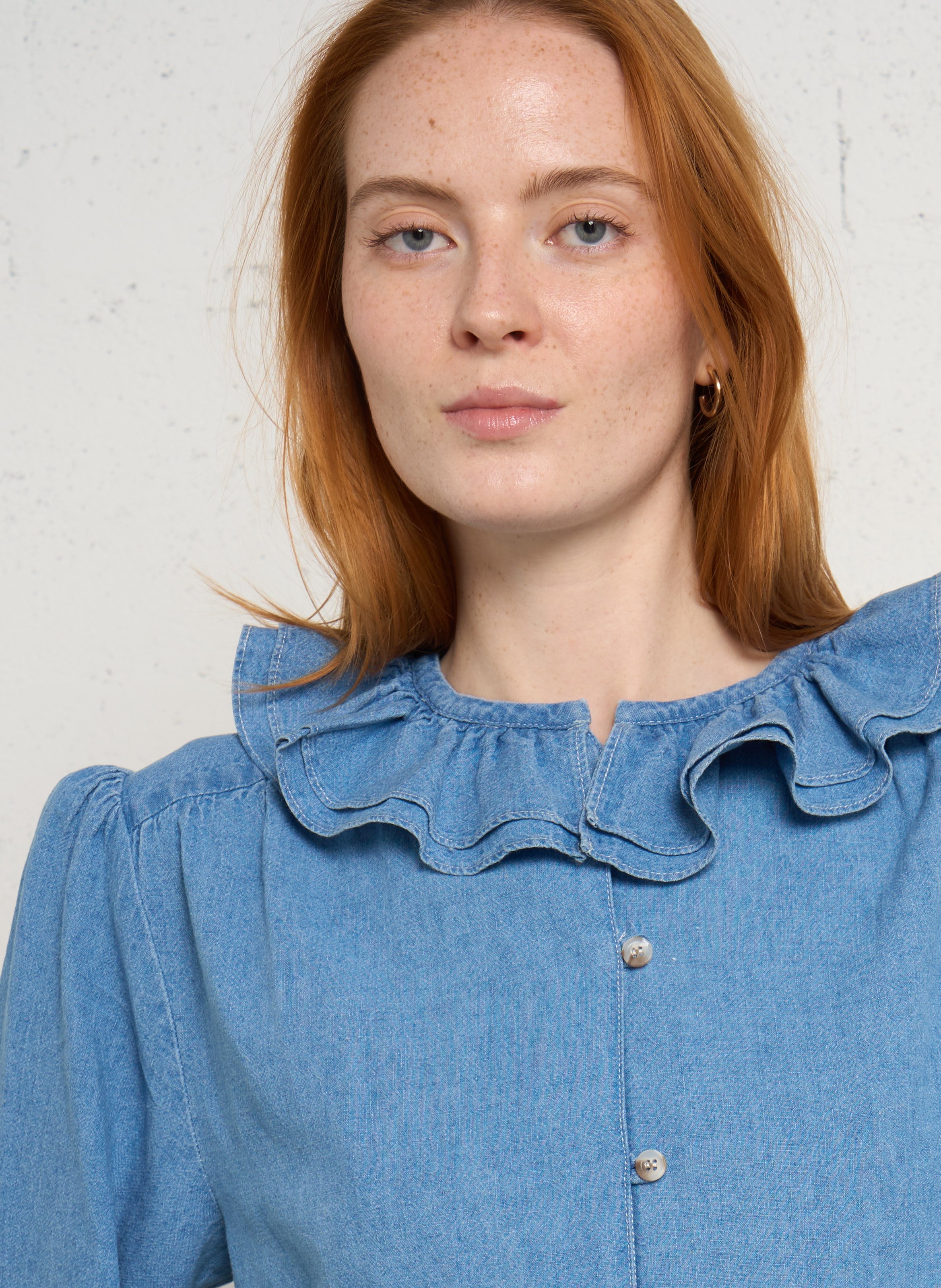 Blouse van gemengd linnen met ronde hals SUZIE WINKLE Blauw