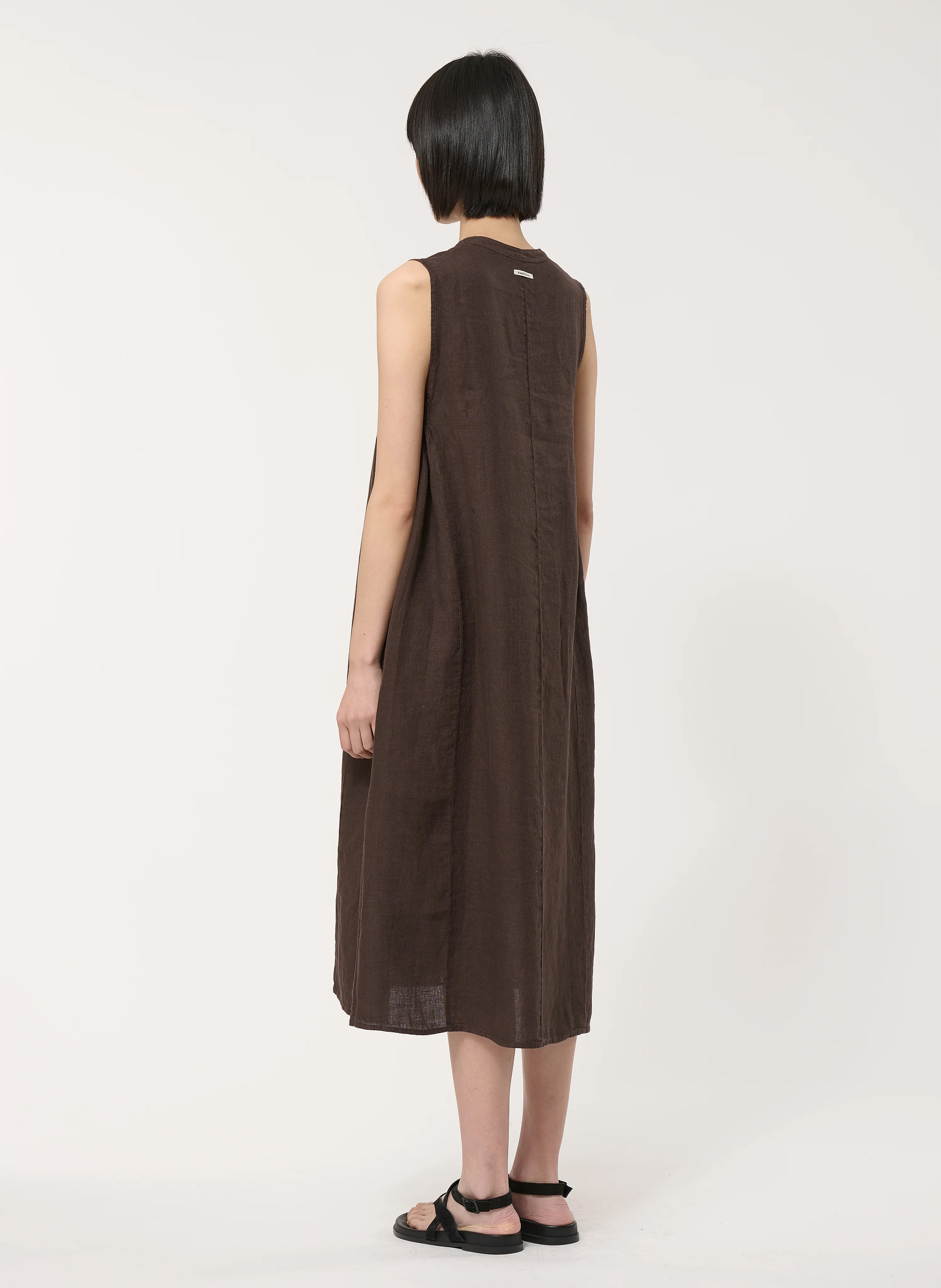 Long linen henley dress HUMILITY Brown