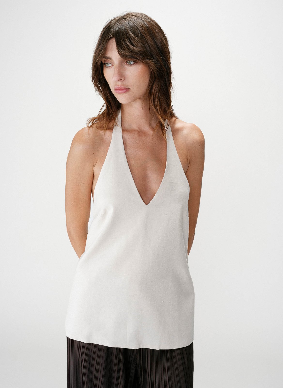 Buttoned printed V-neck top GRACE ET MILA Beige