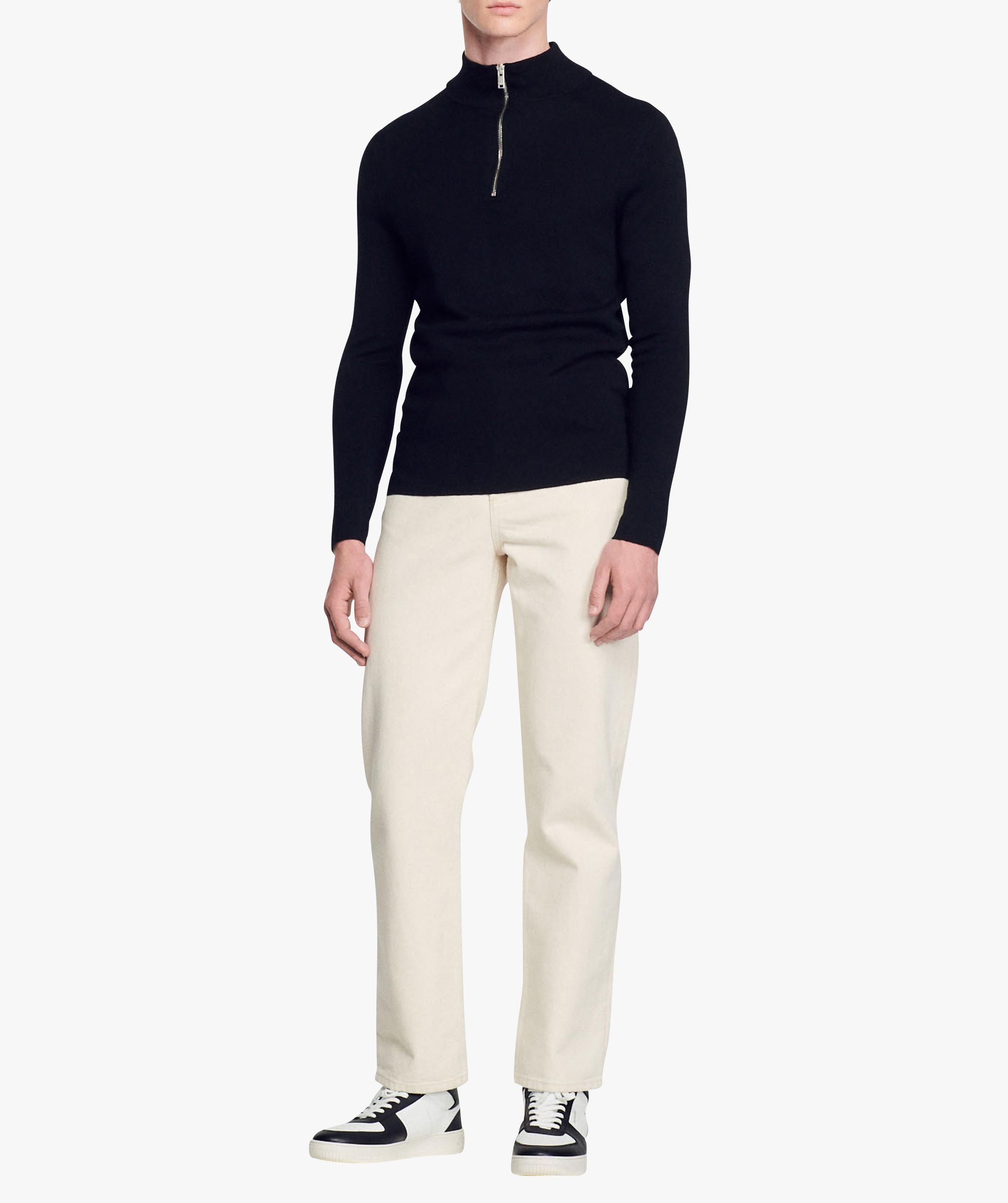 Pull col montant zippé en laine SANDRO Noir