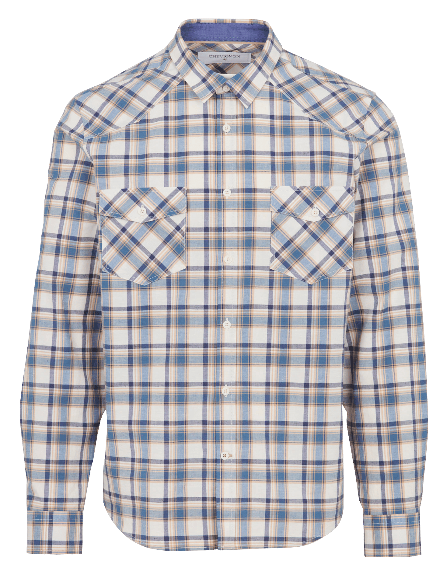 Chemise droite en coton et lin CHEVIGNON Bleu