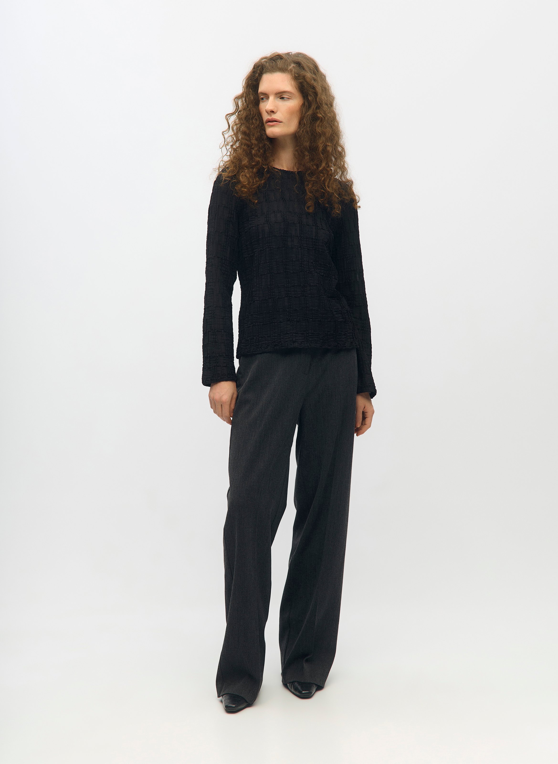 Textured Long Sleeve Top OBJECT Black