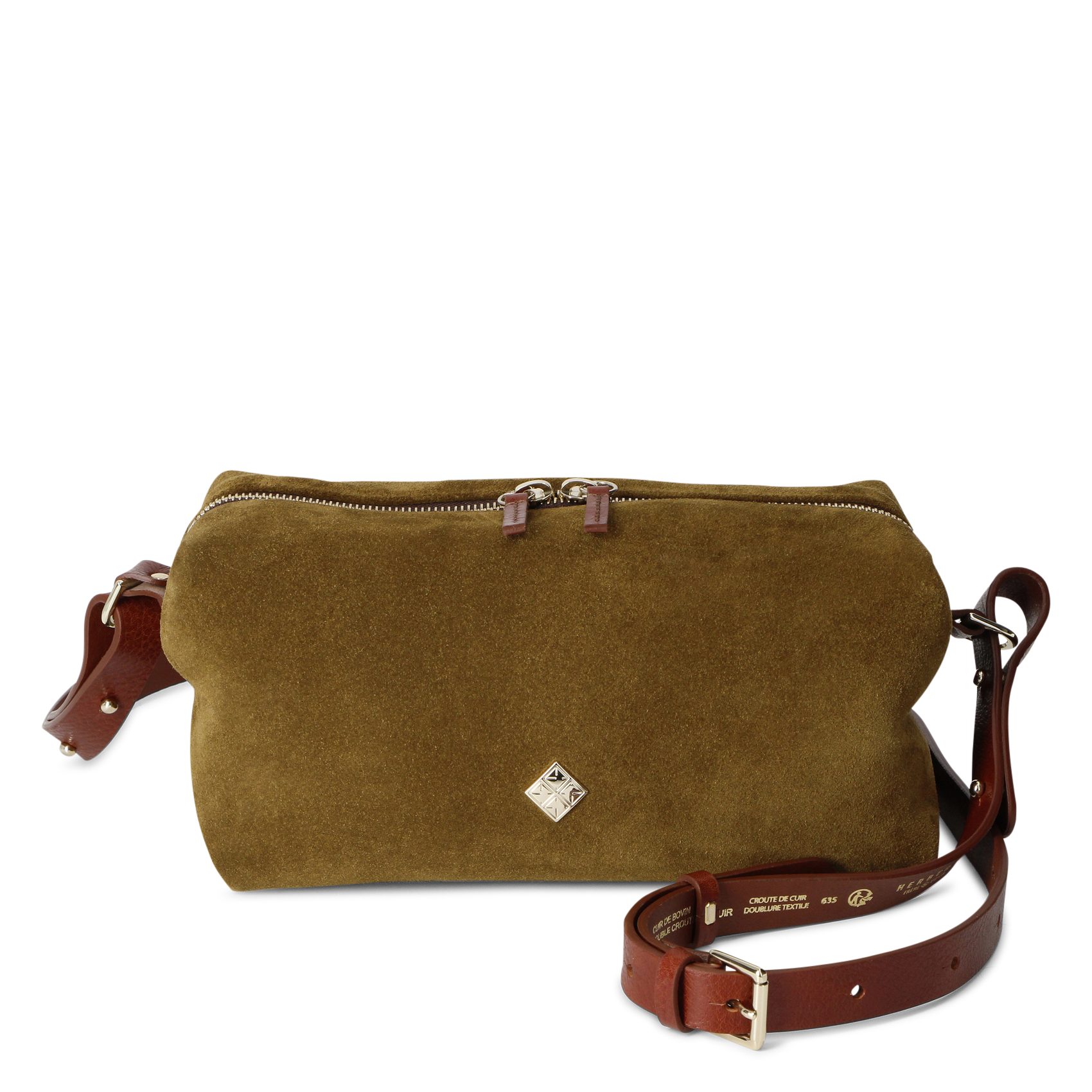 Pochette zippée en cuir suédé HERBERT FRERE SOEUR Marron