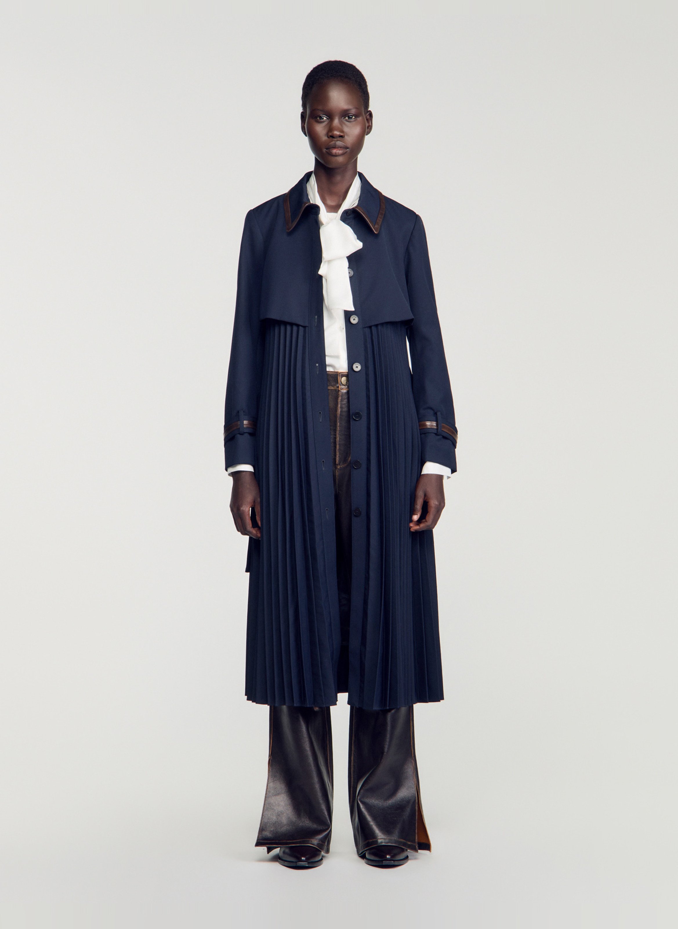 Fitted trench coat with classic collar SANDRO Blue