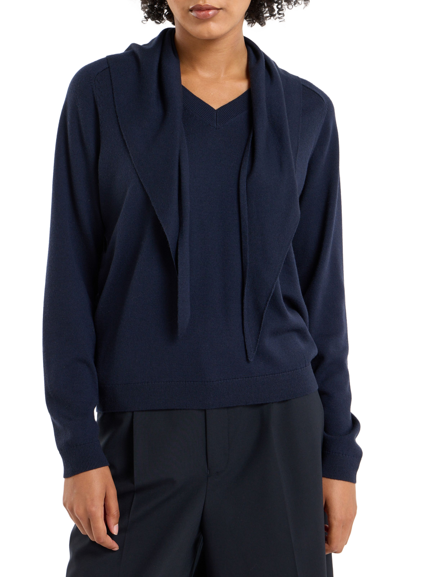 V-neck sweater with removable wool scarf SAISON 1865 Blue
