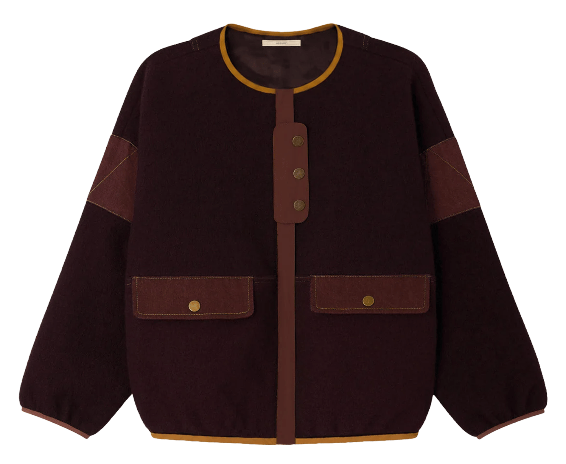 Rundhalsausschnitt-Jeansdetails-Wolljacke SESSUN Braun