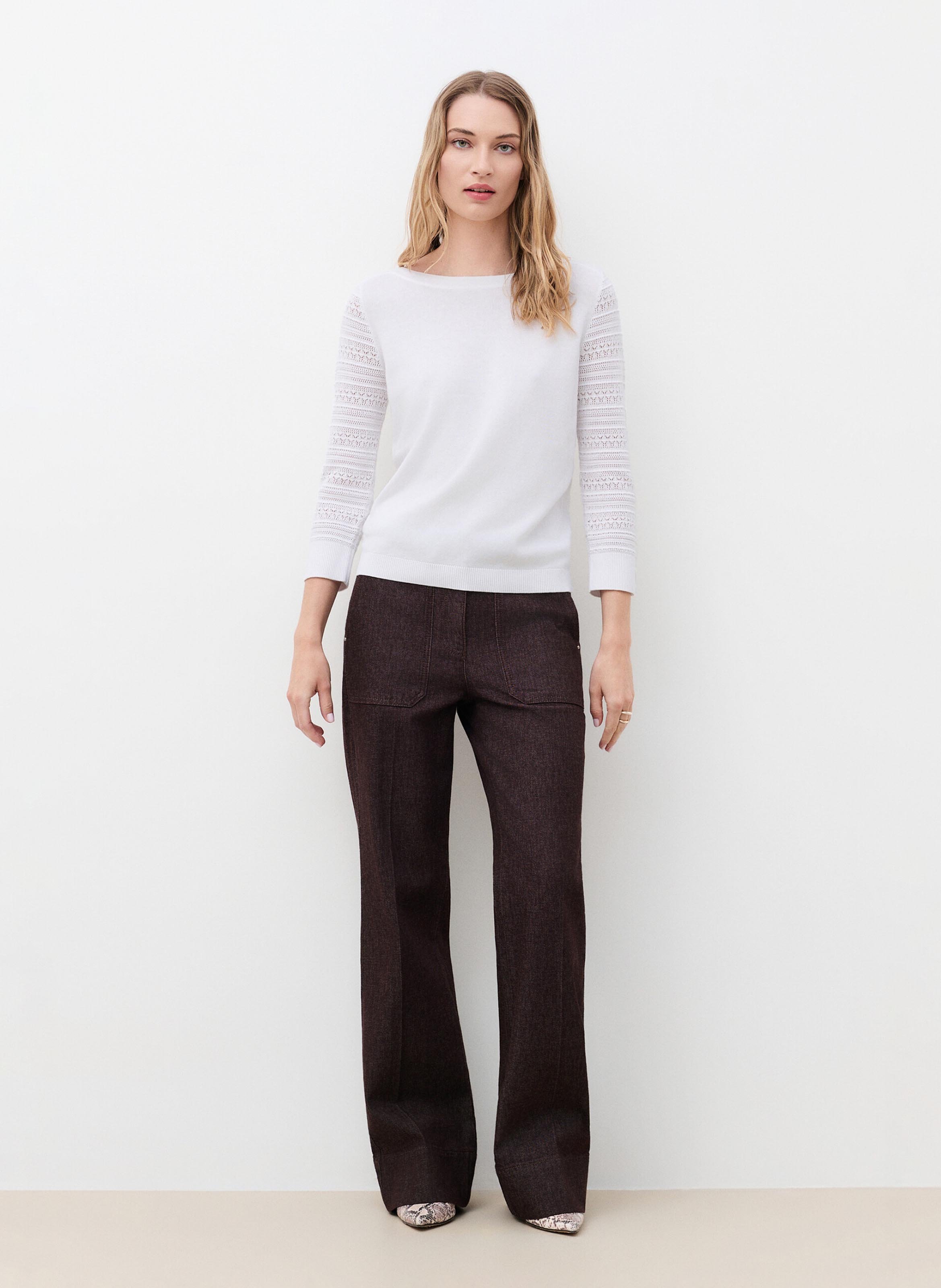 Pull cintré col rond en coton mélangé CAROLL Beige