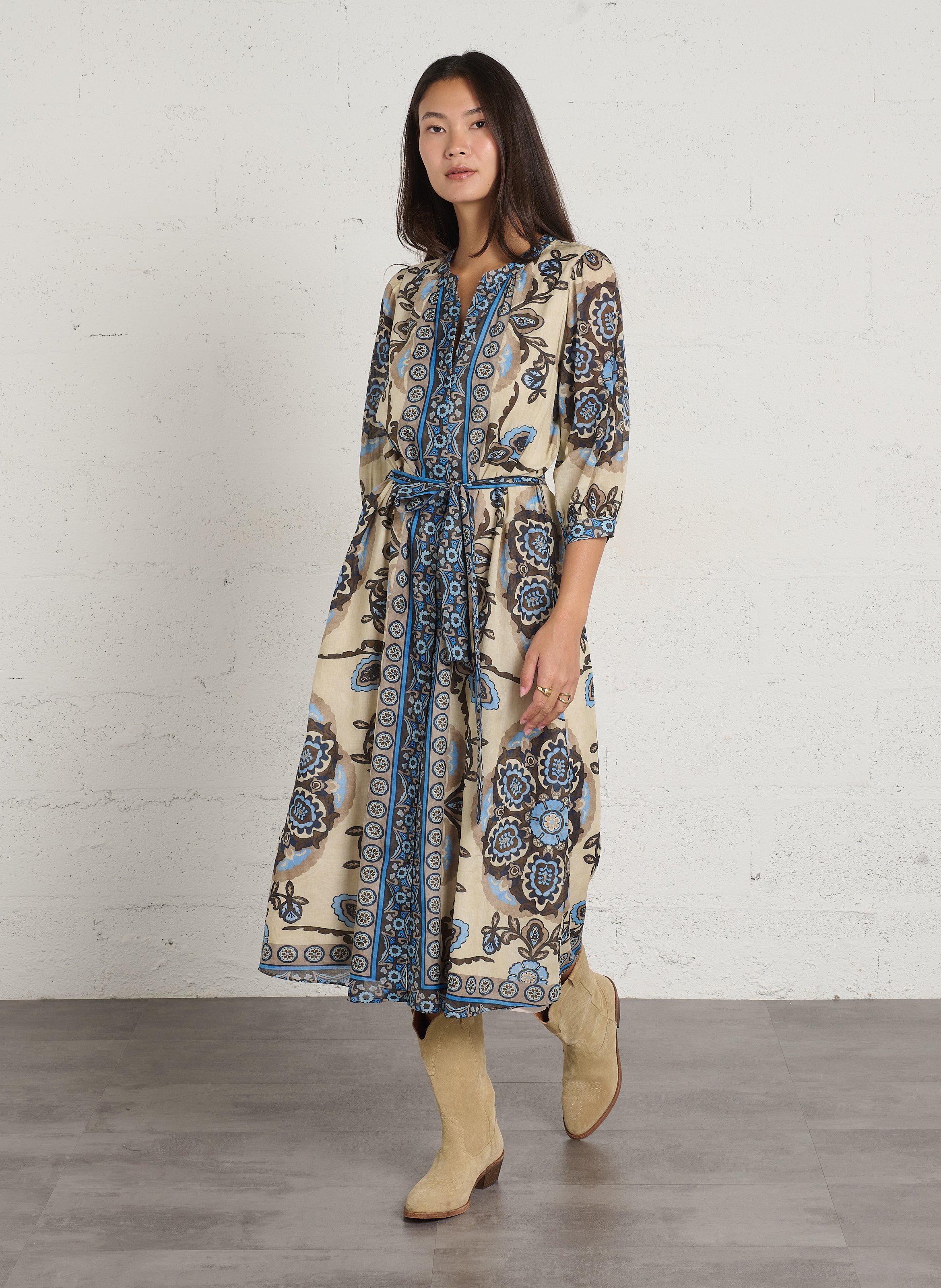 Robe cintrée à imprimé en coton SUD EXPRESS Bleu