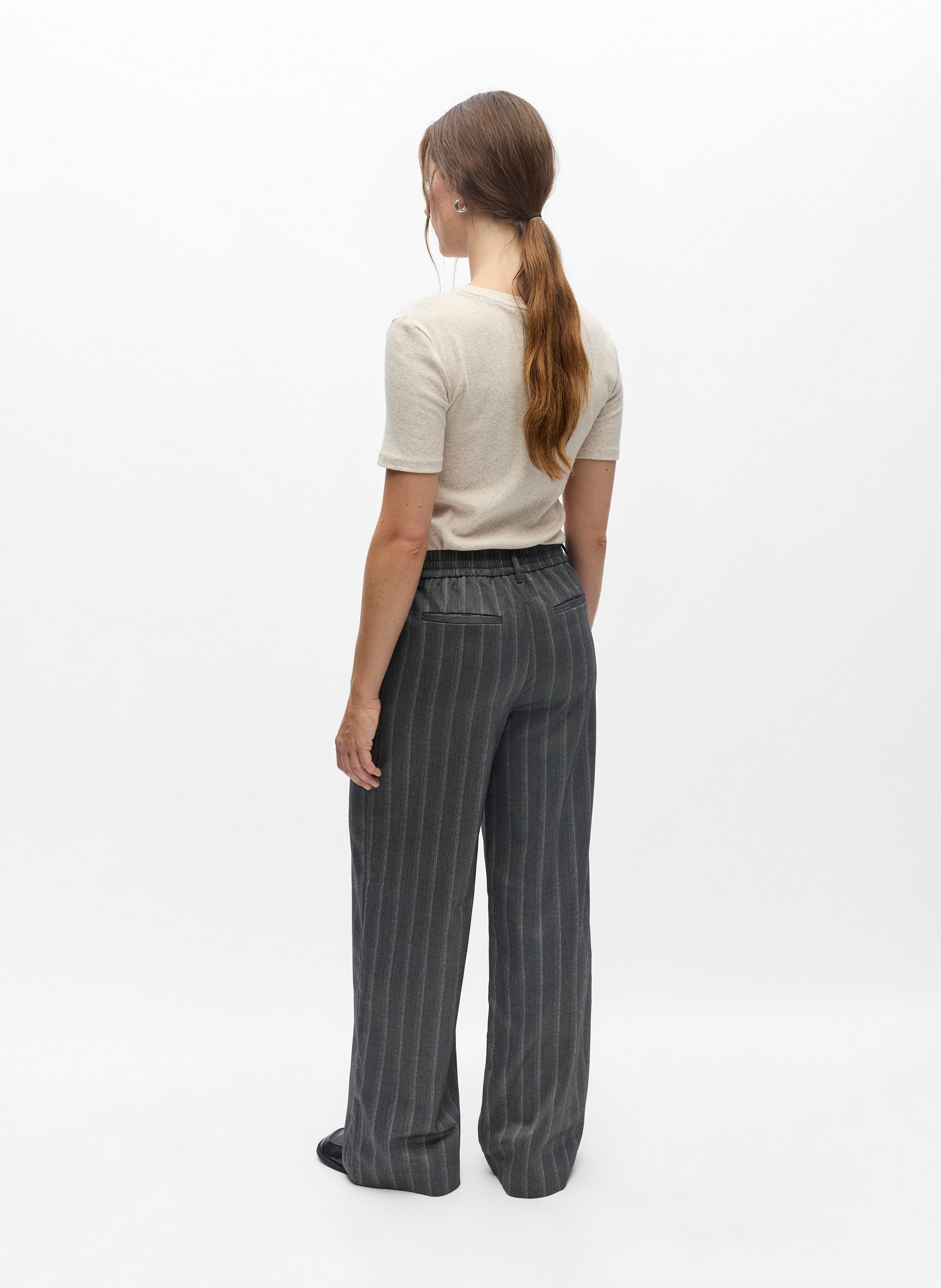 Straight high-waisted striped pants OBJECT Grey