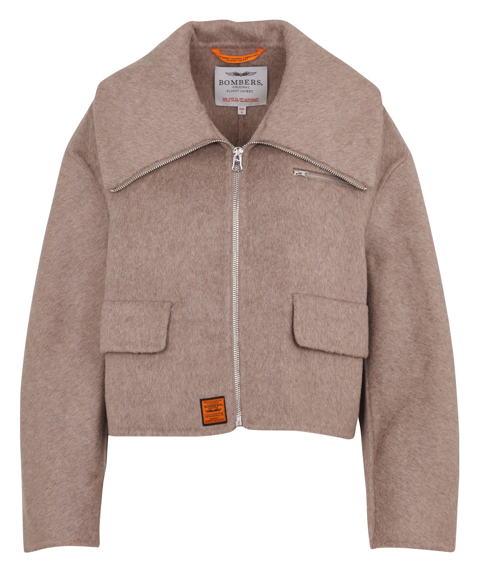 Jacket with high collar in blended wool BOMBERS ORIGINAL Brown