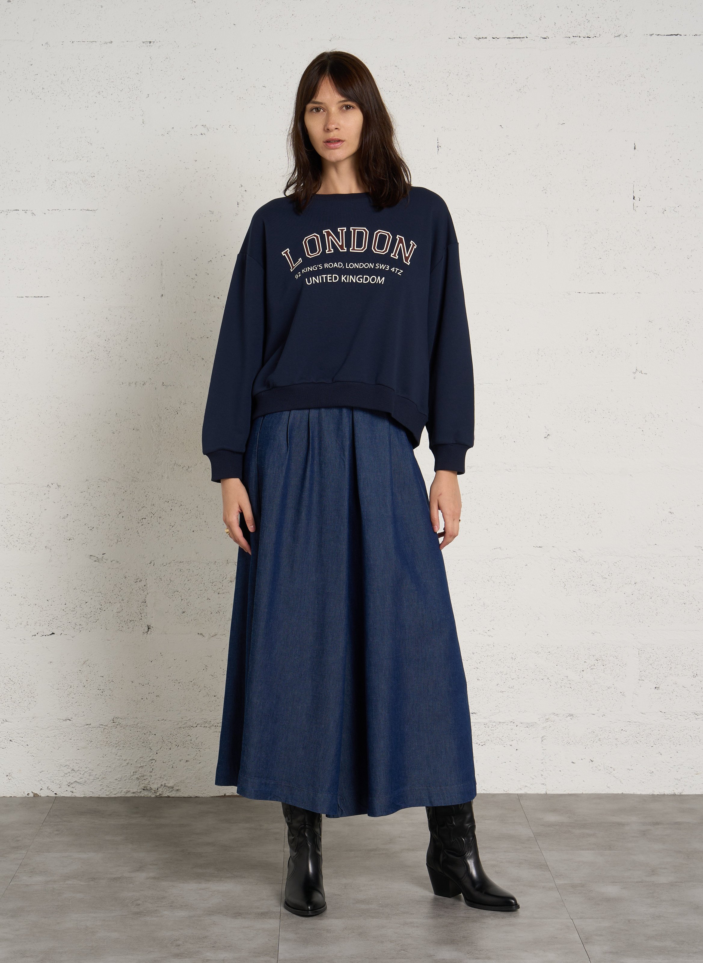 Ruimvallende sweater | katoenblend MAISON 123 Blauw