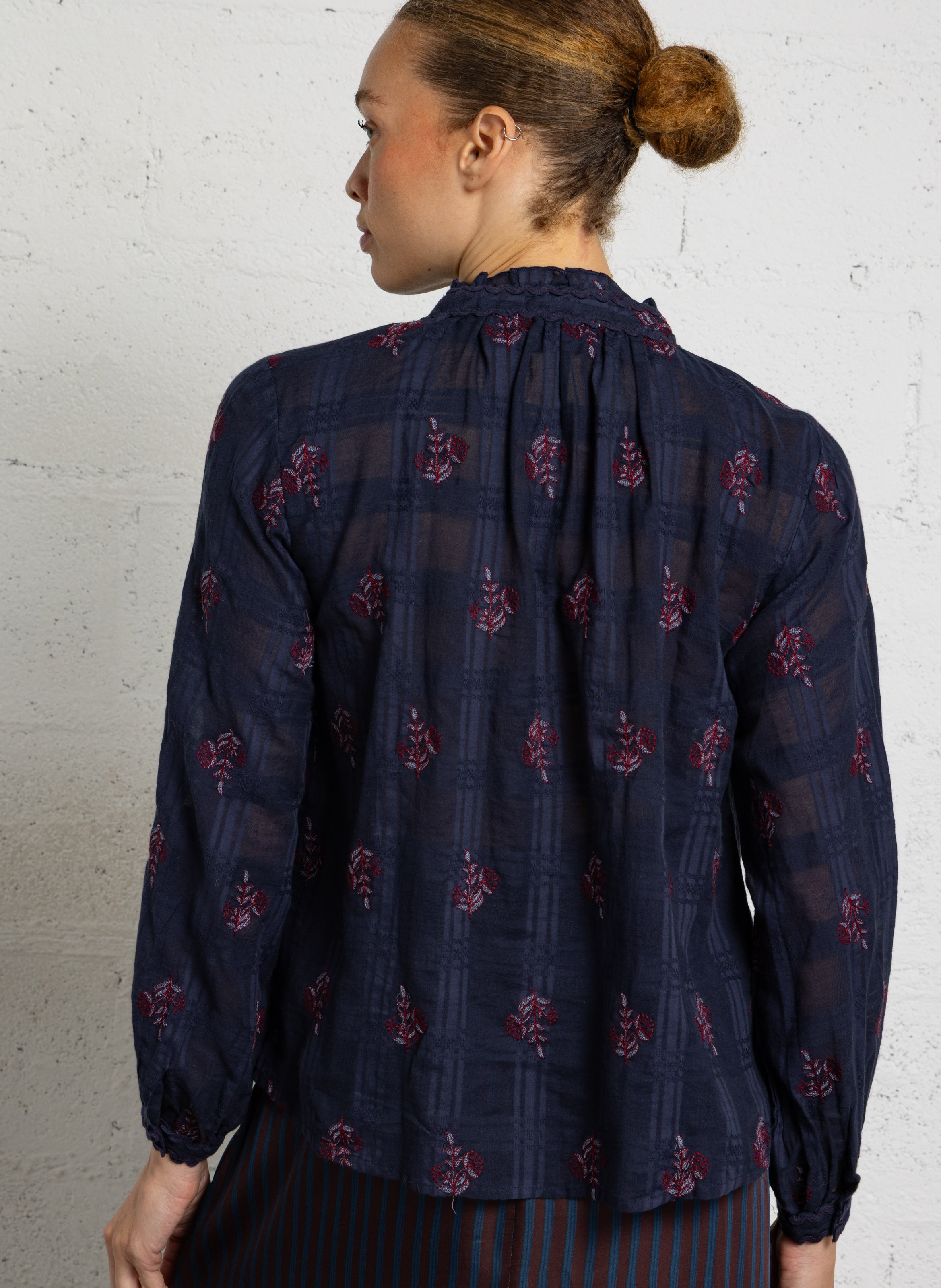 Gerade Bluse mit Baumwollmuster MAISON HOTEL Blau