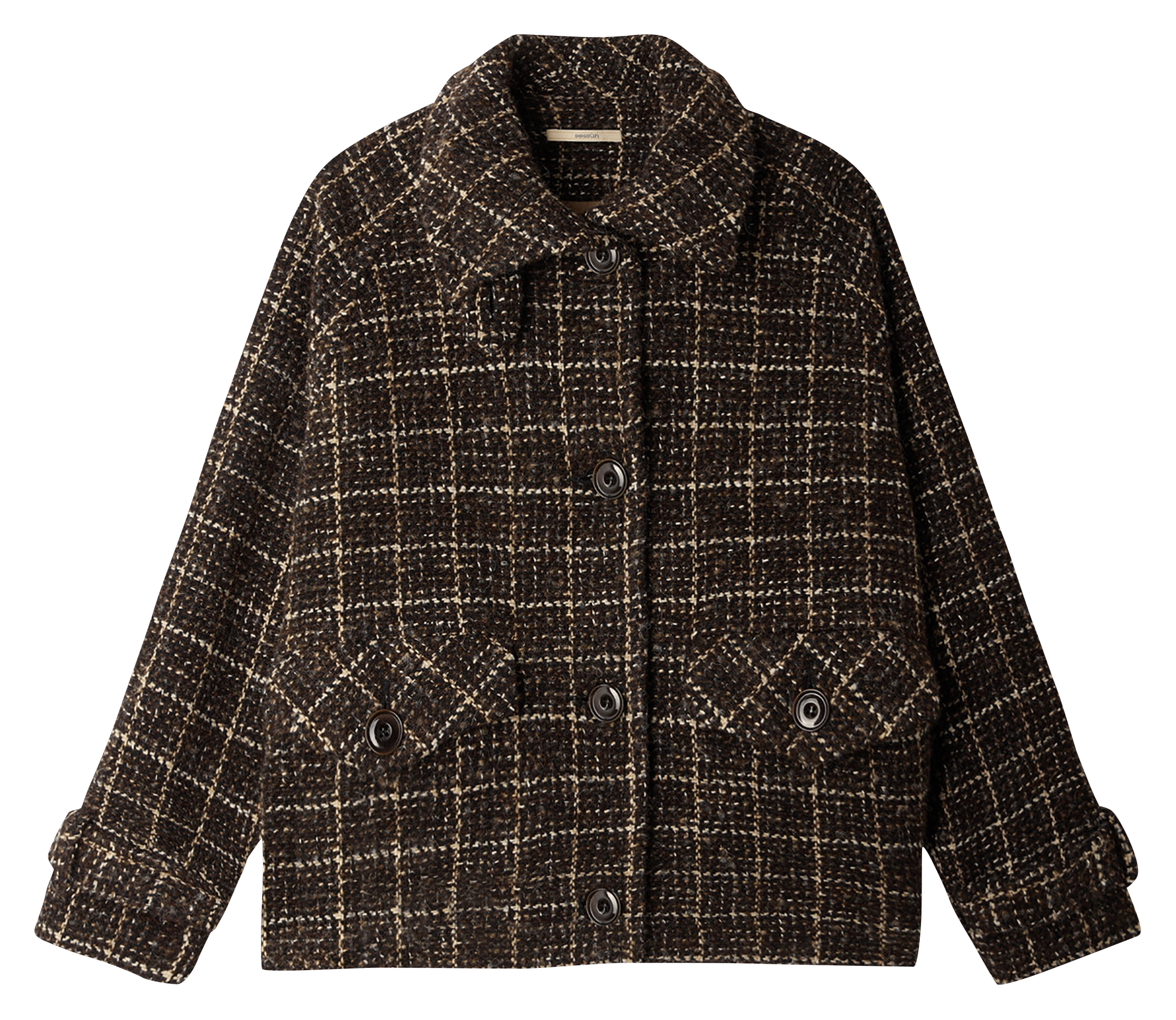 Oversized coat with a bomber jacket style in tartan weave SESSUN Brown
