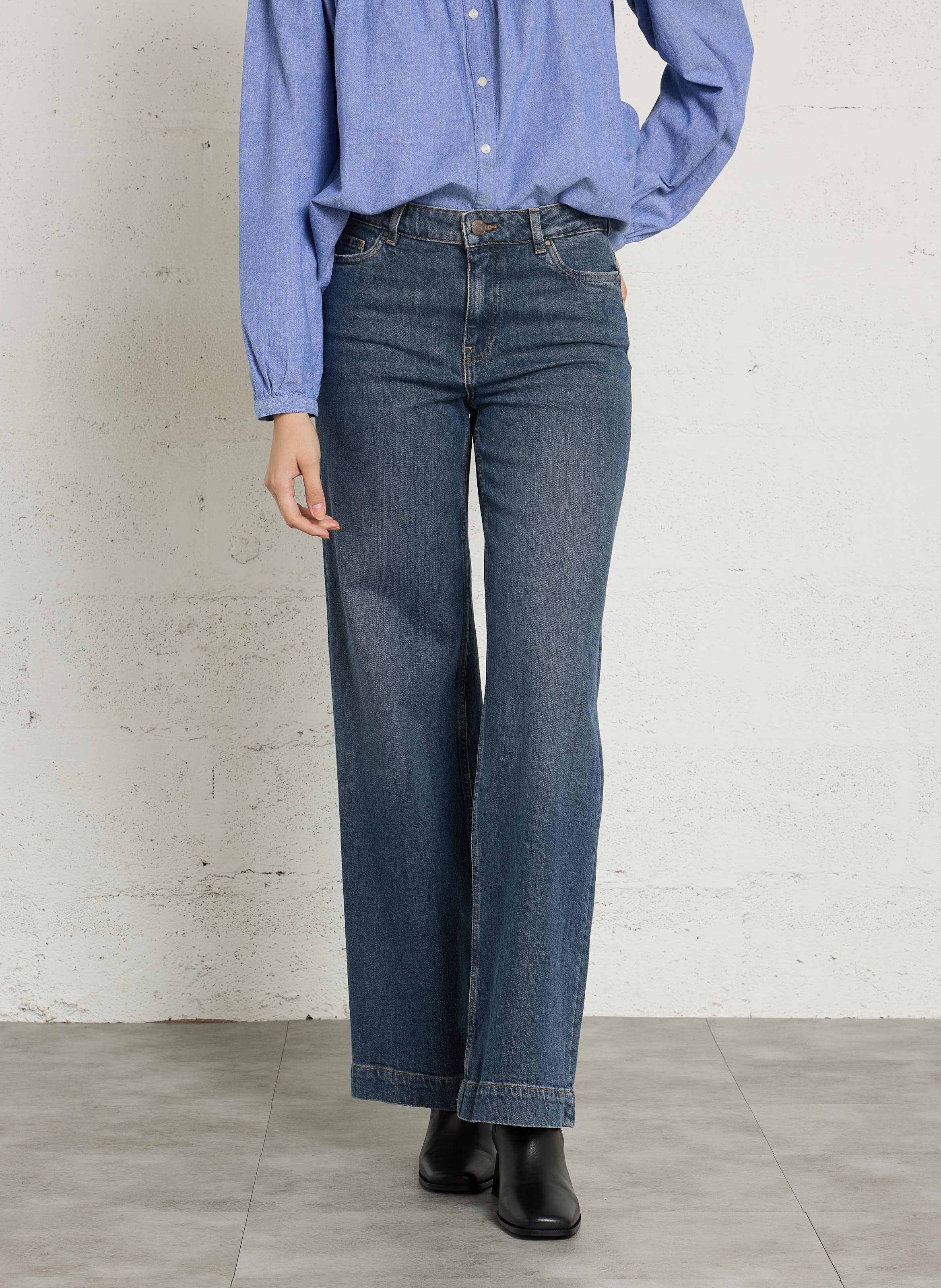 Wide-leg cotton-blend jeans MAISON 123 Blue