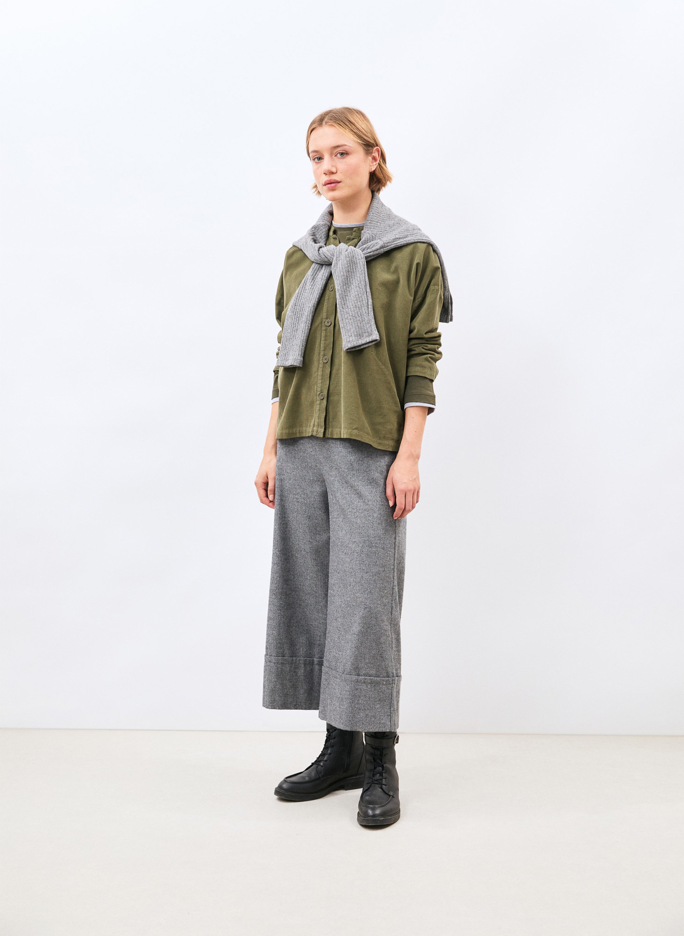 Chemise col tunisien en coton HUMILITY Vert