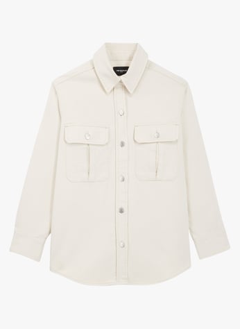 Chemise En Jean Col Classique En Coton Beige Melange The Kooples