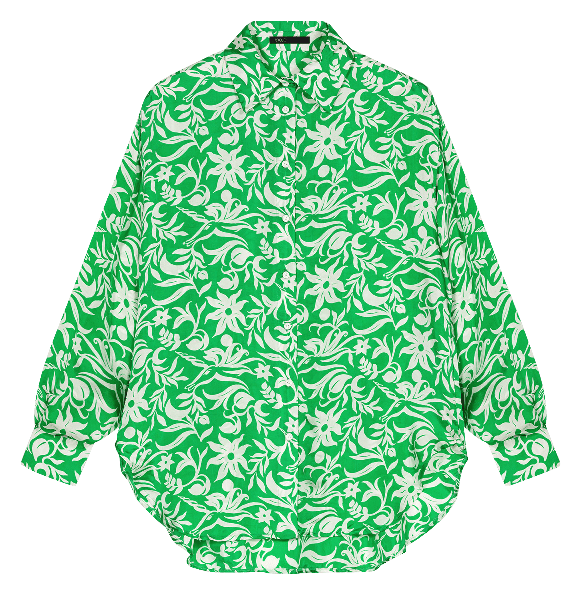Loose-fit floral print shirt with classic collar GreenMAJE
