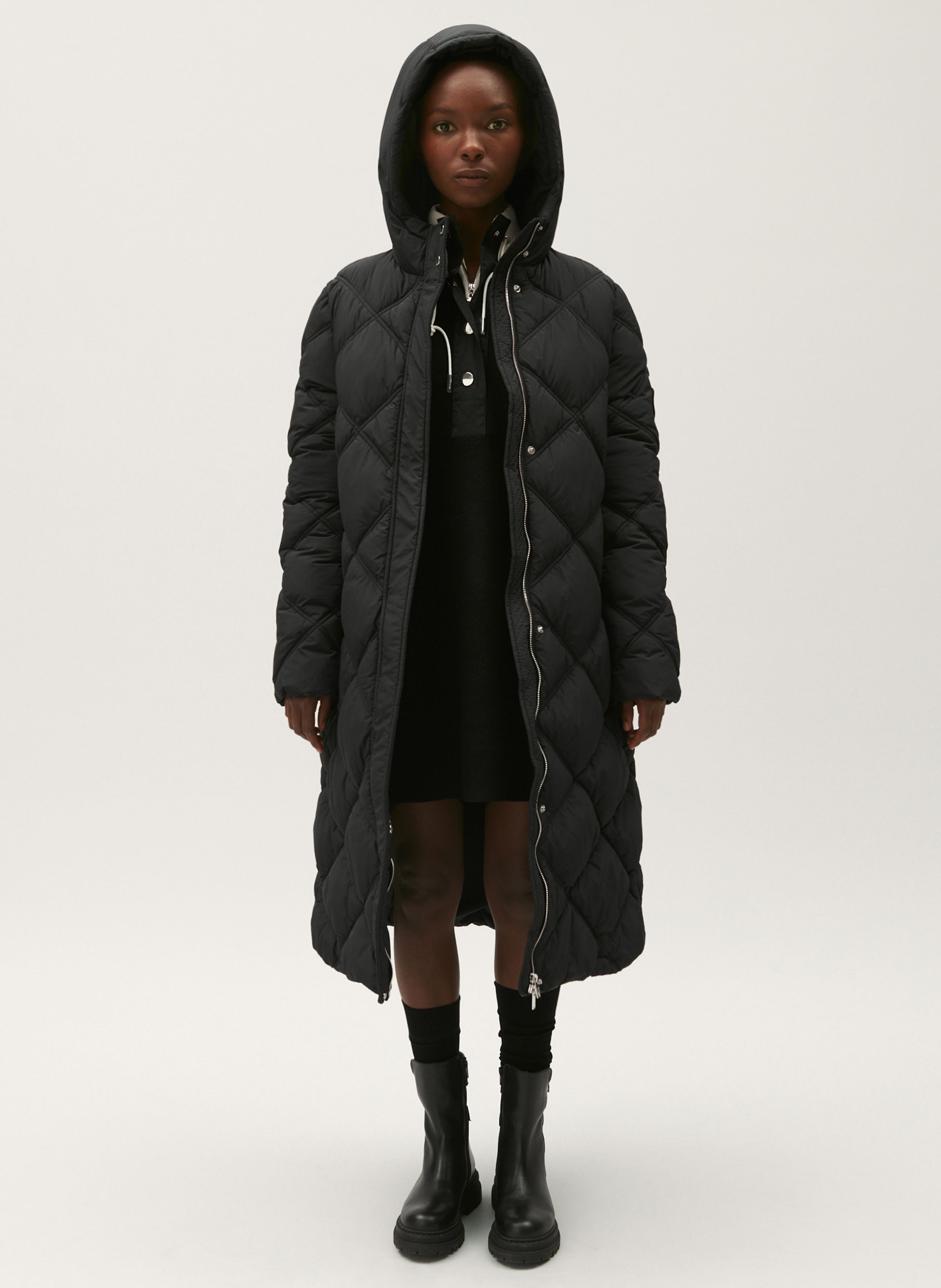 Quilted Down Jacket With Hood Noir Claudie Pierlot Women Place