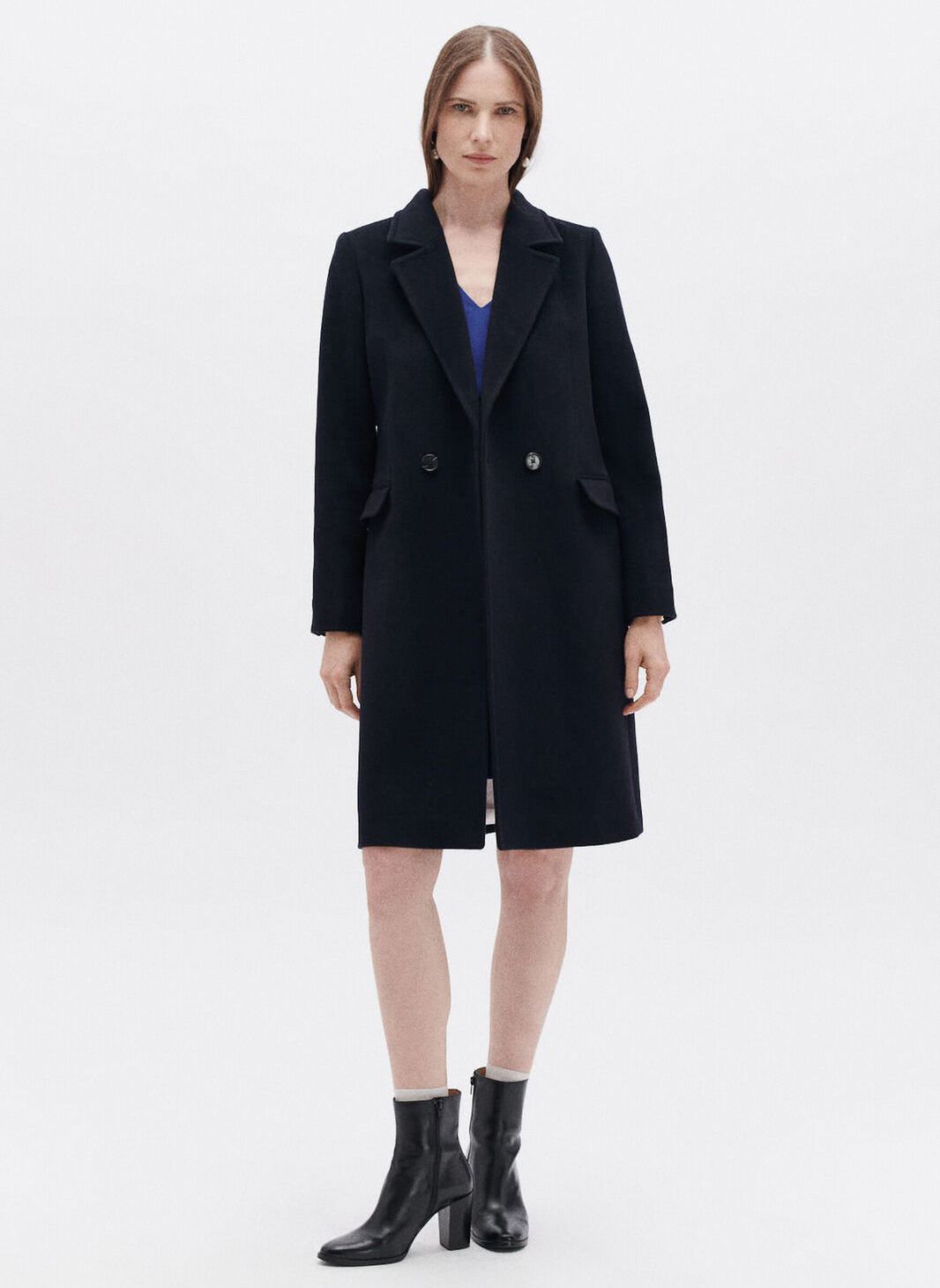 Manteau droit bleu marine femme new arrivals