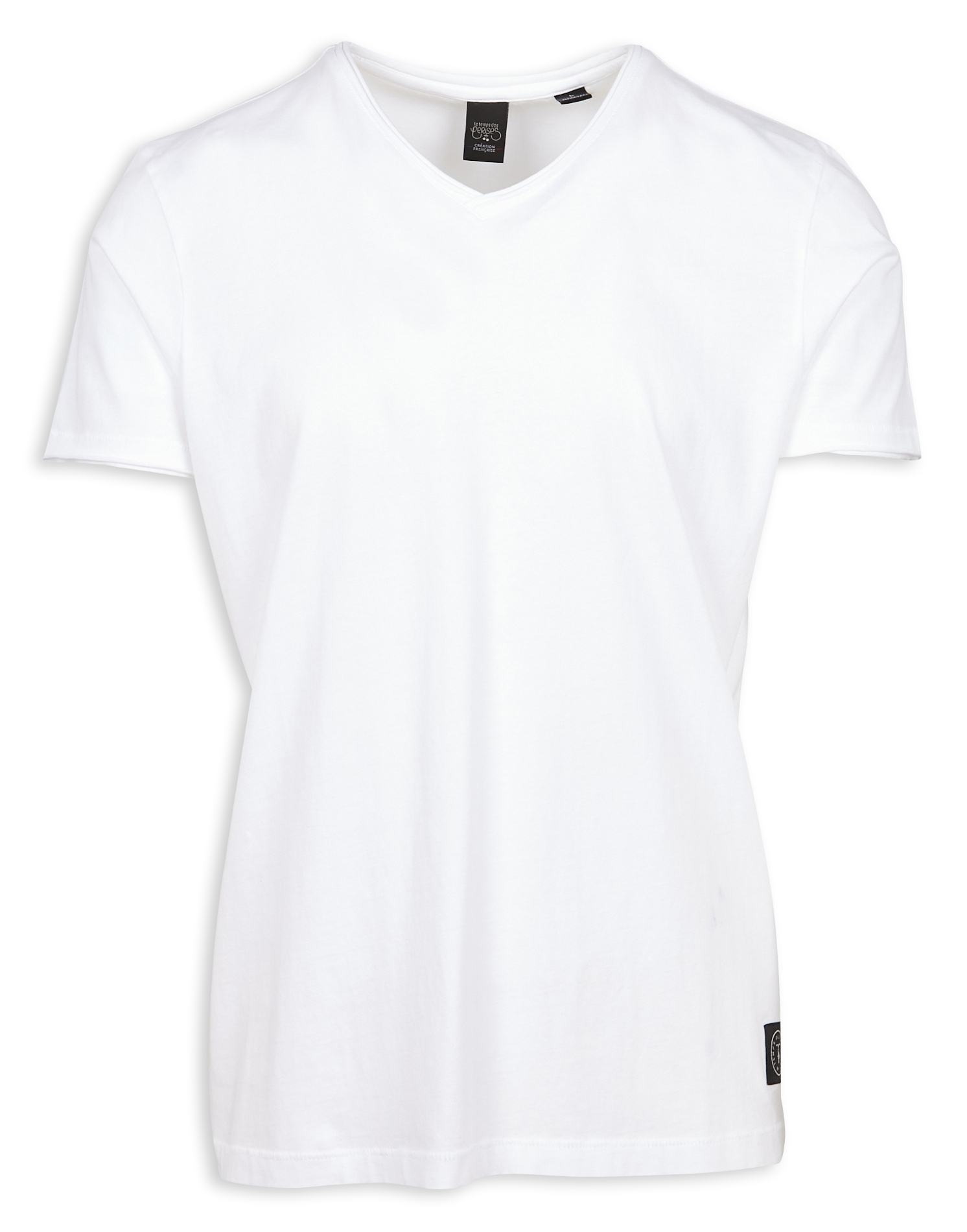 T-shirt dritta con scollo a V arrotolata in cotone LE TEMPS DES CERISES Bianco