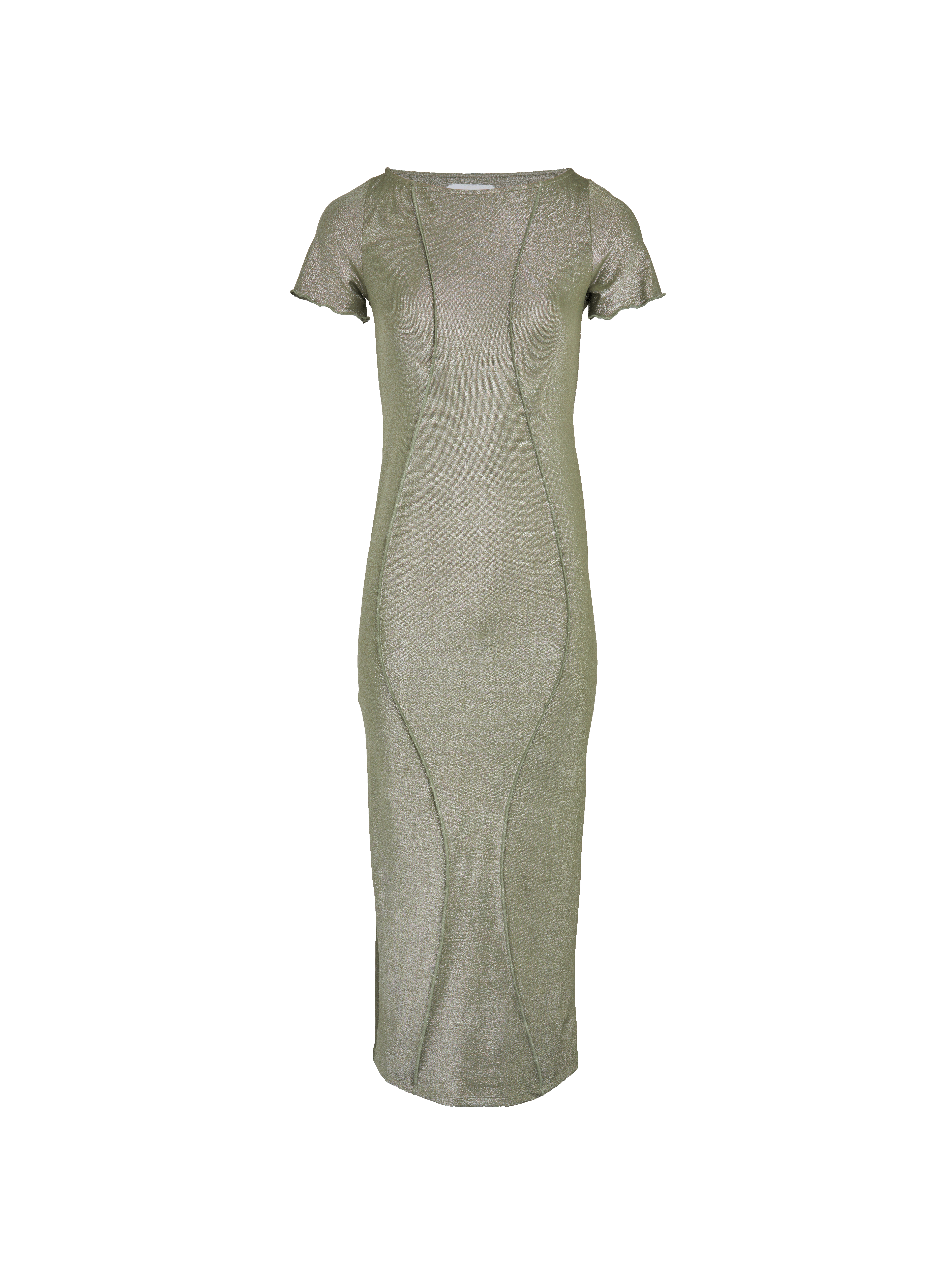 Long form-fitting dress with ruffles and metallic threads FETE IMPERIALE Green