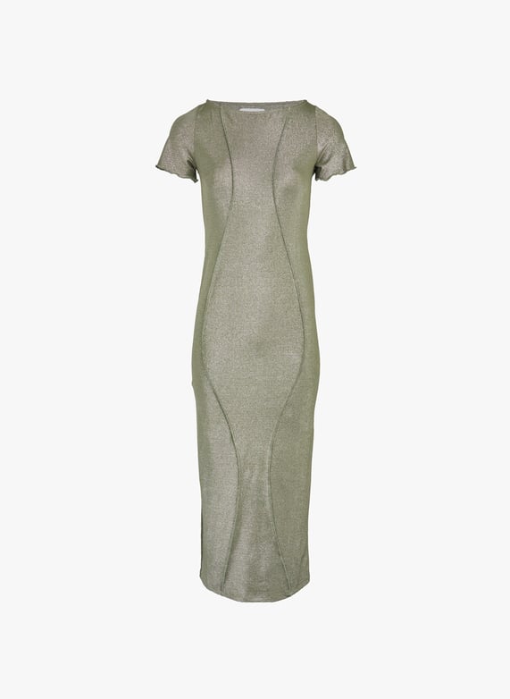 Long form-fitting dress with ruffles and metallic threads - 36 Long form-fitting dress with ruffles and metallic threads - 36