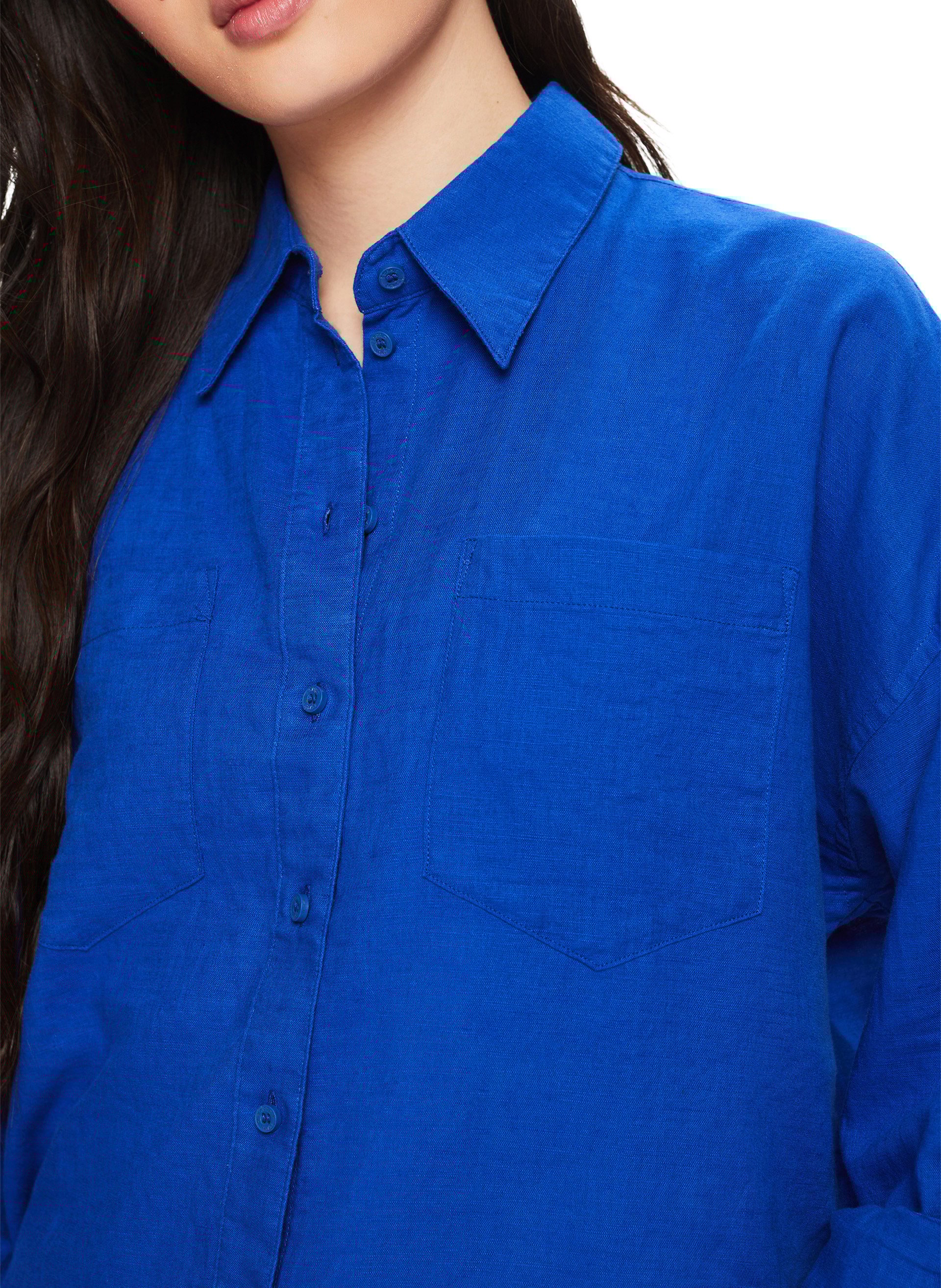 Chemise col classique en lin mélangé coton ESPRIT Bleu