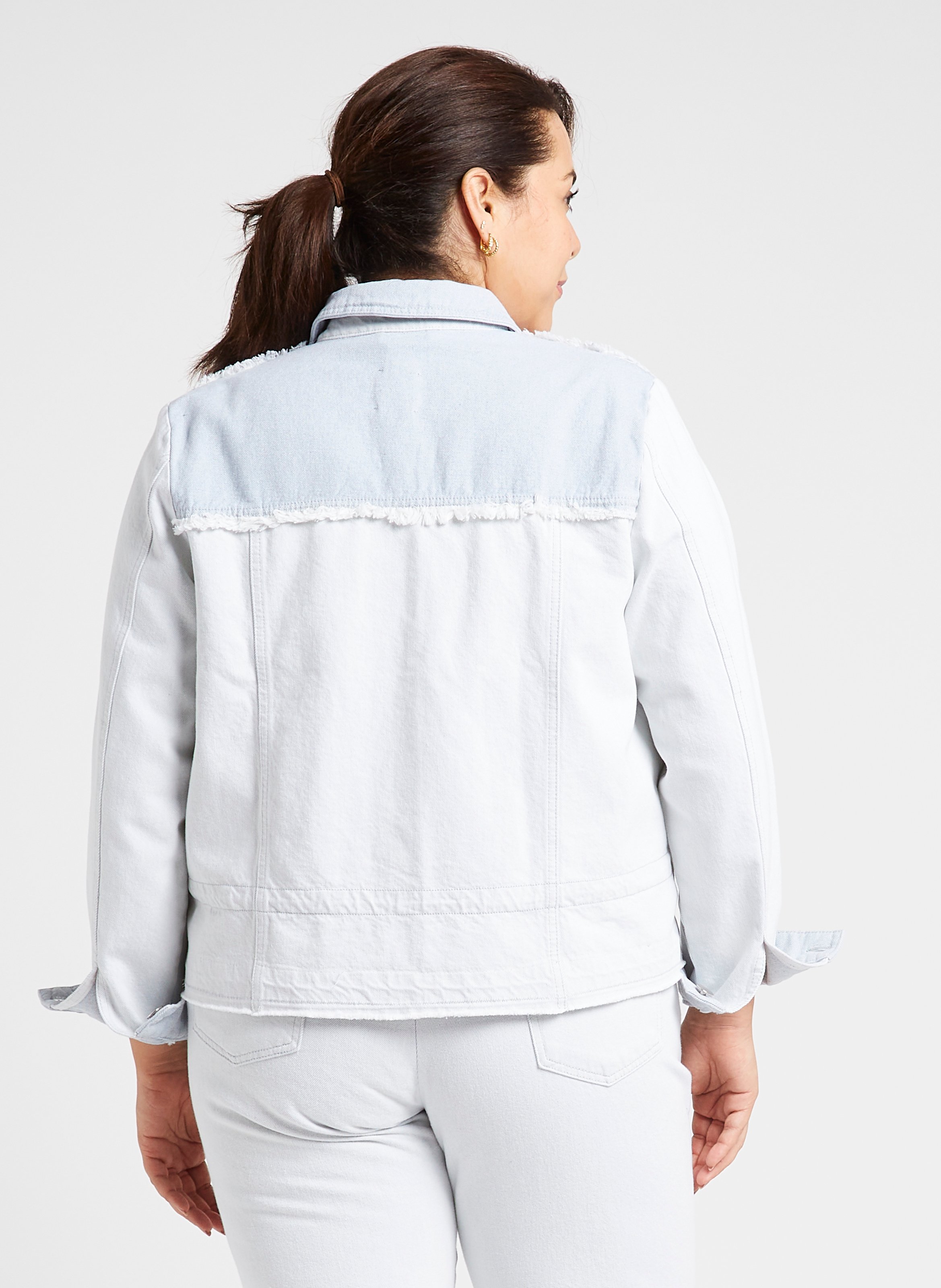 Veste en jean droite patchwork en coton PERSONA by Marina Rinaldi Bleu