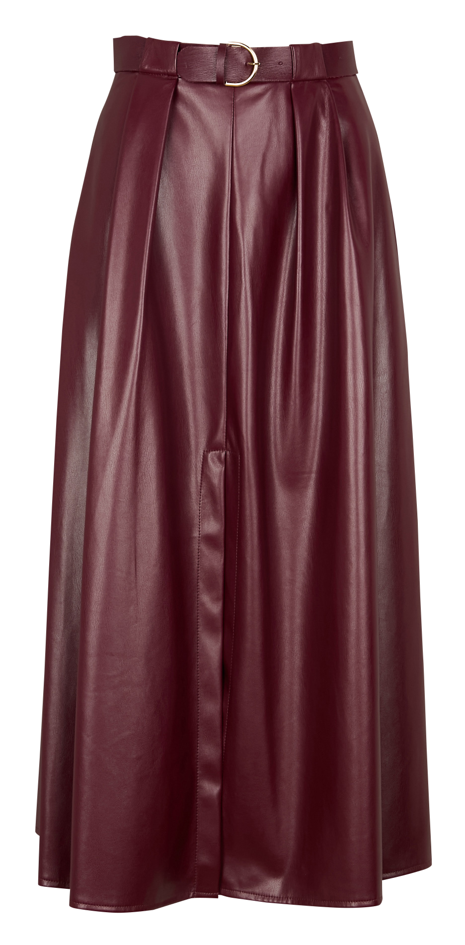 Flared faux leather midi skirt Red