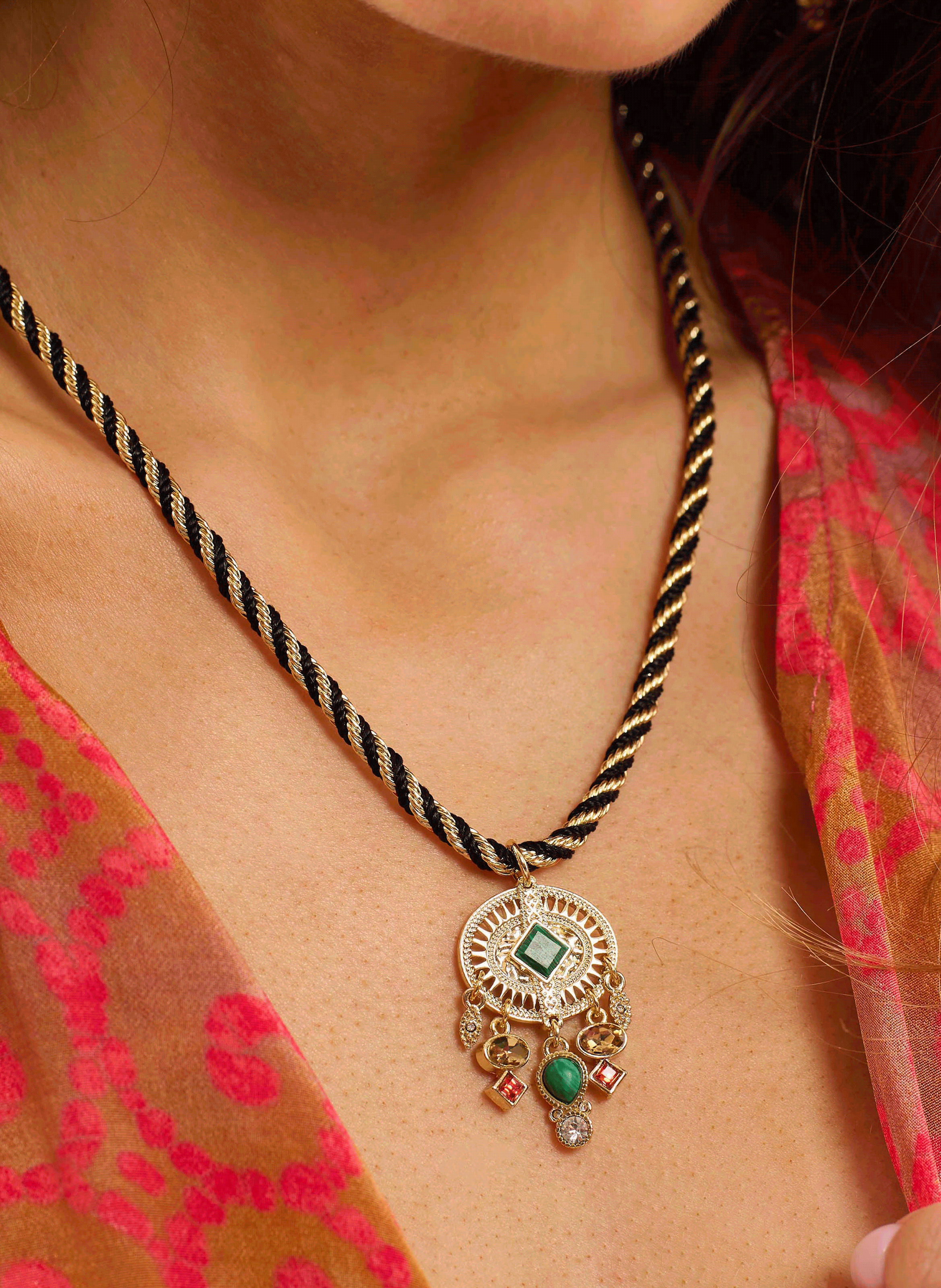 Adjustable cord necklace with central cabochon HIPANEMA Golden