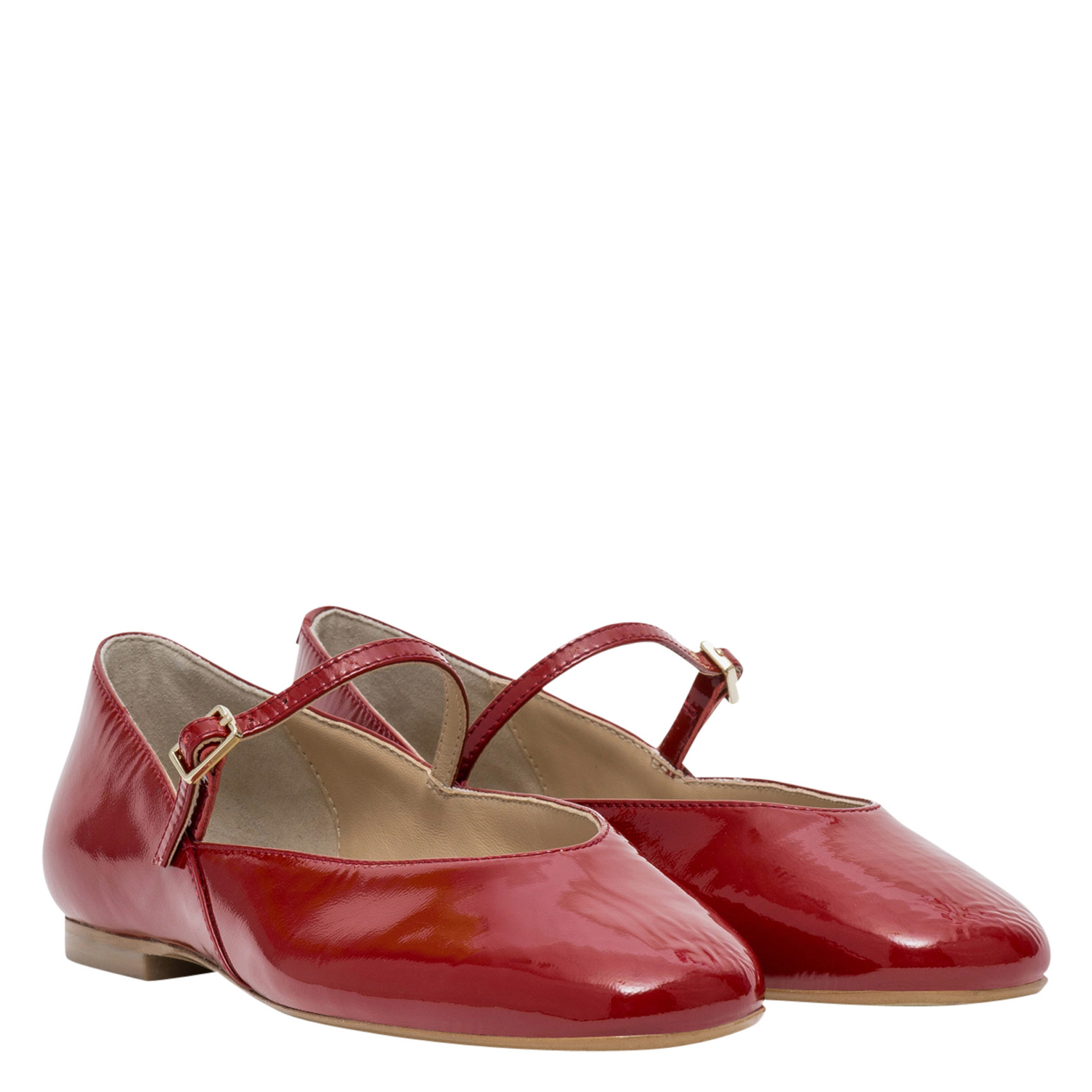 Ballet flats with patent leather strap Red