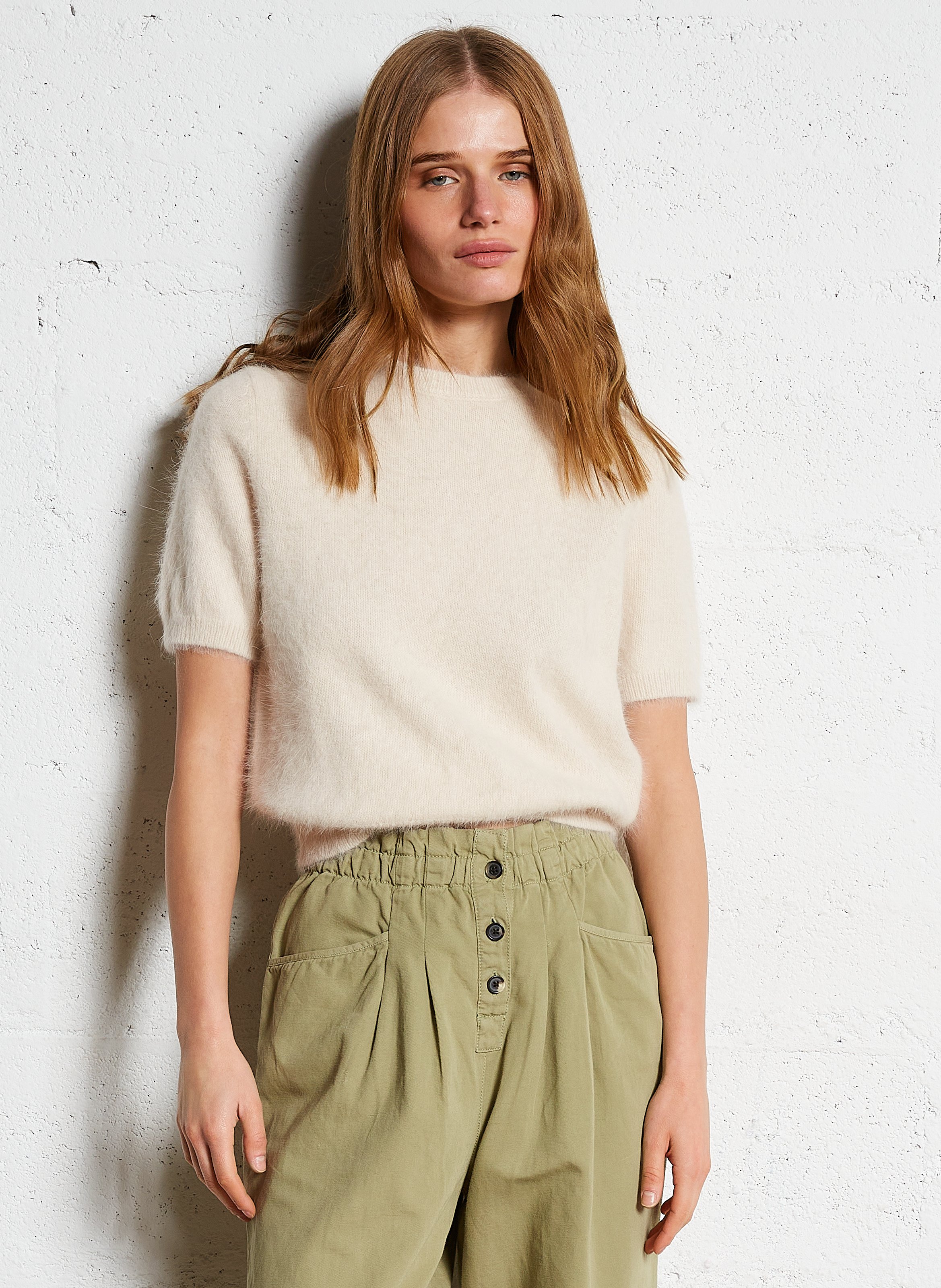 Pull manches courtes en laine mélangée BELLEROSE Beige