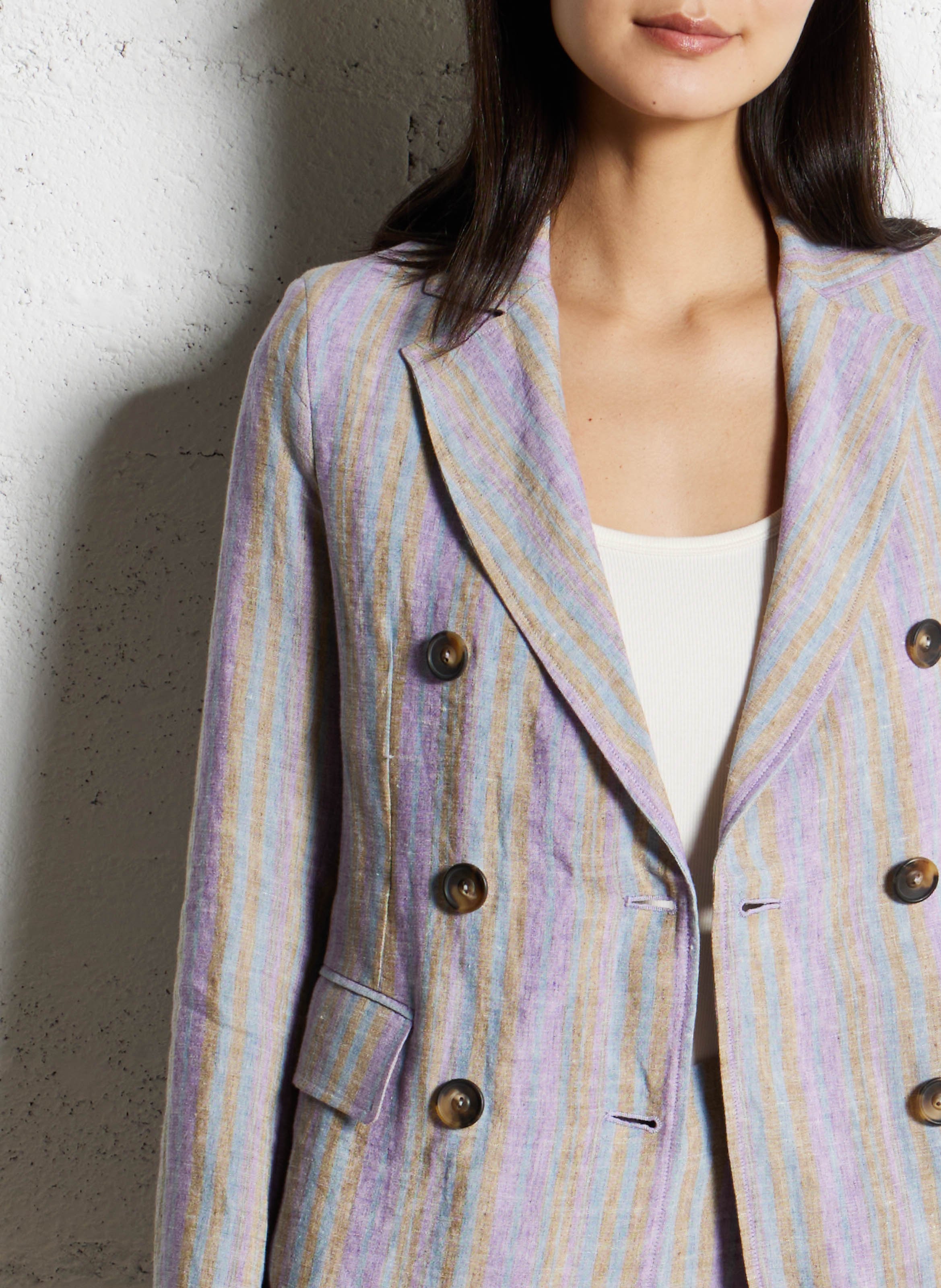 Blazer droit en lin rayé DIEGA Bleu