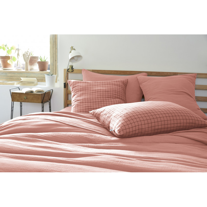 Cotton percale pillow case L'EFFET PAPILLON Pink