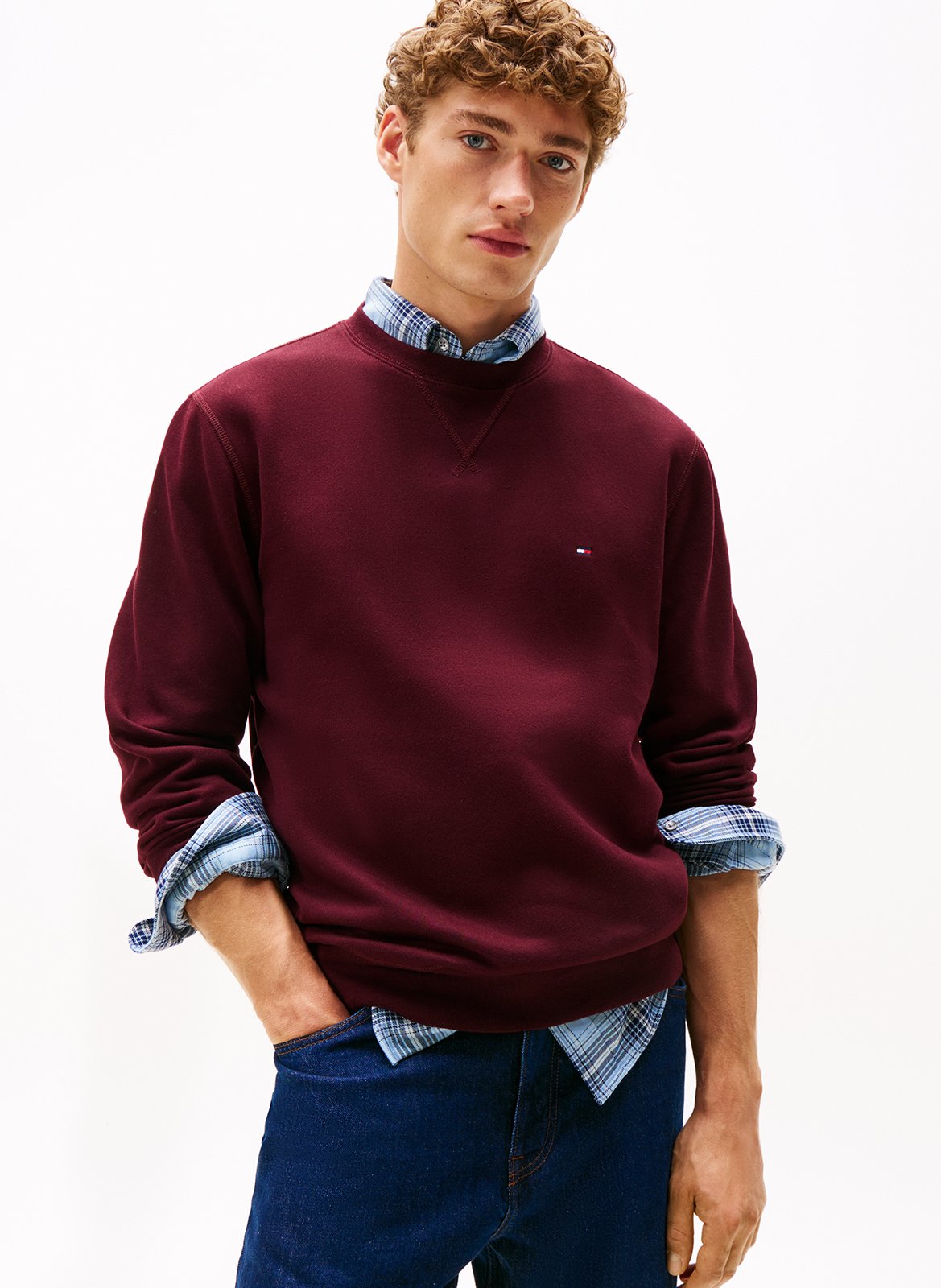 Straight-cut cotton-blend sweater with round neck TOMMY HILFIGER