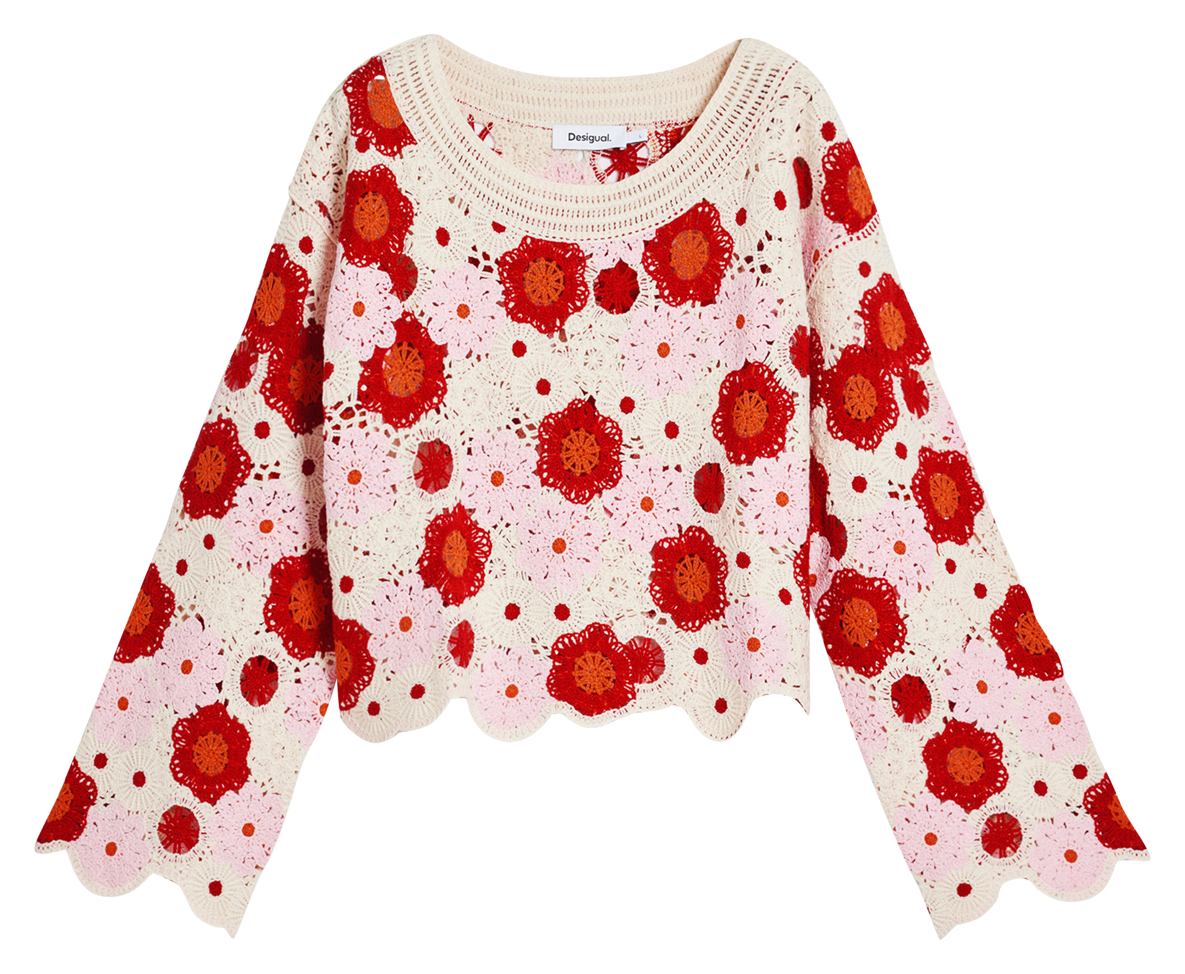 Top col bateau en crochet DESIGUAL Blanc