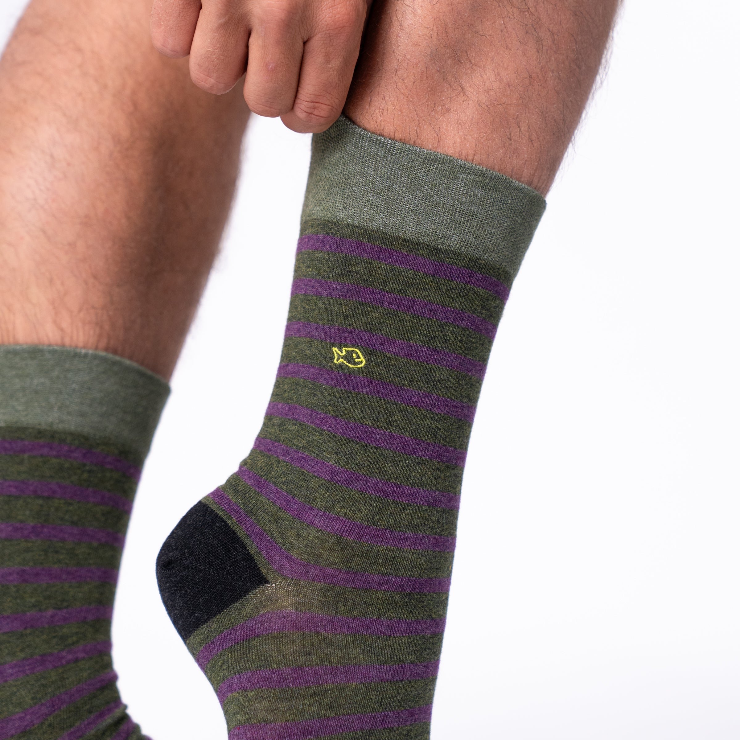 Combed cotton socks with wide stripes BILLYBELT Green