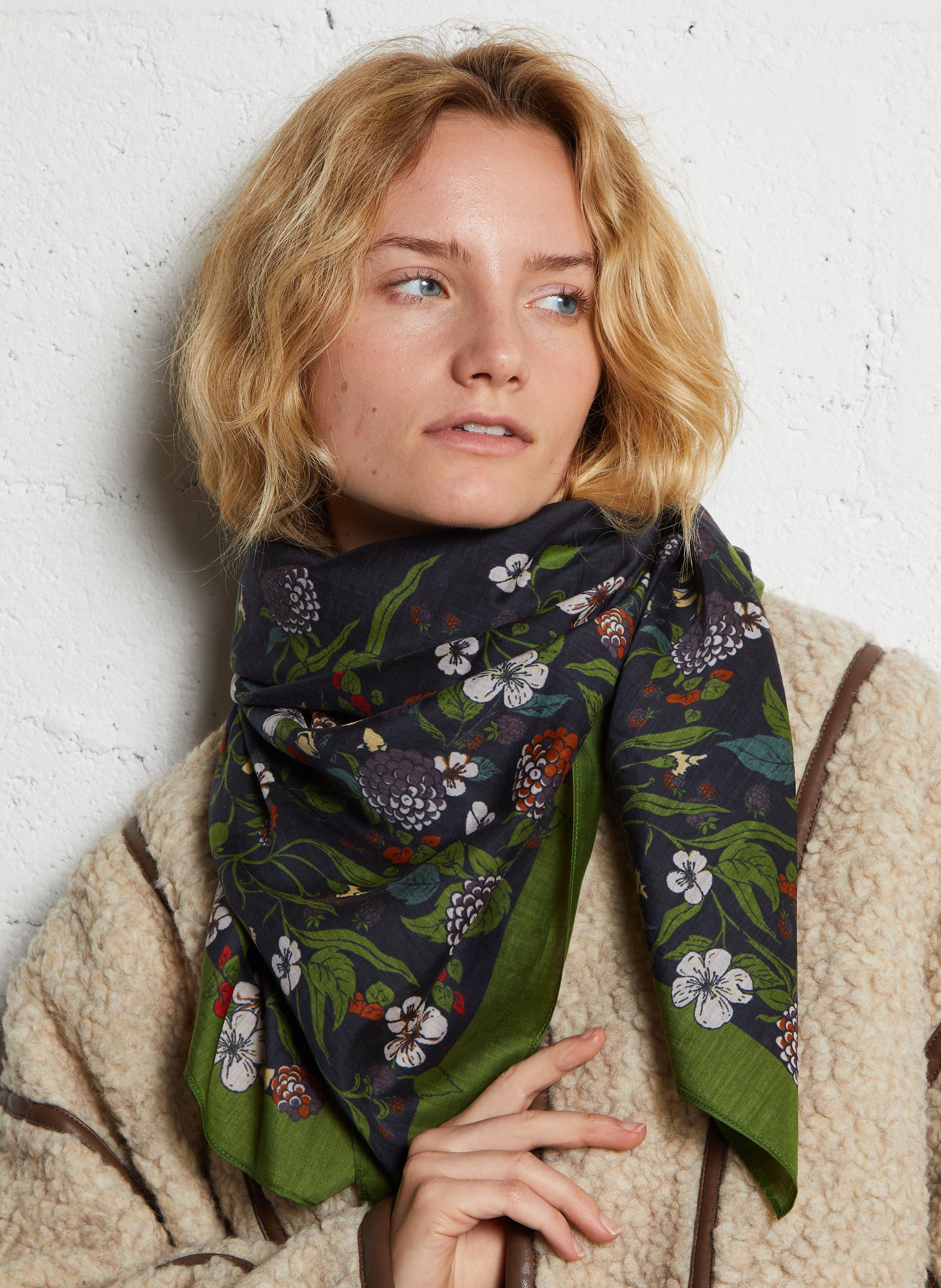 Foulard en coton mélangé imprimé BECKSONDERGAARD Noir